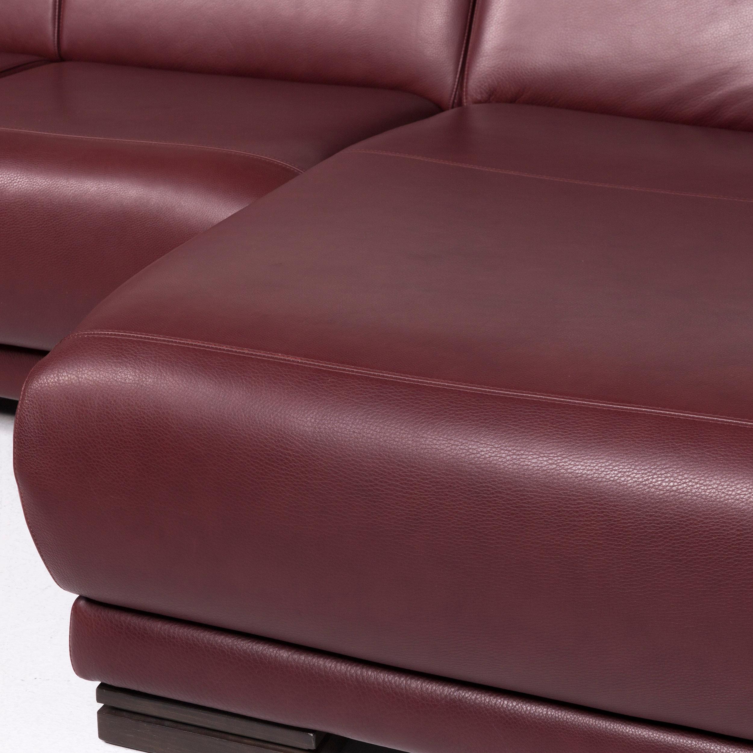 Italian Natuzzi Leather Sofa Red Corner Sofa Including Side Table