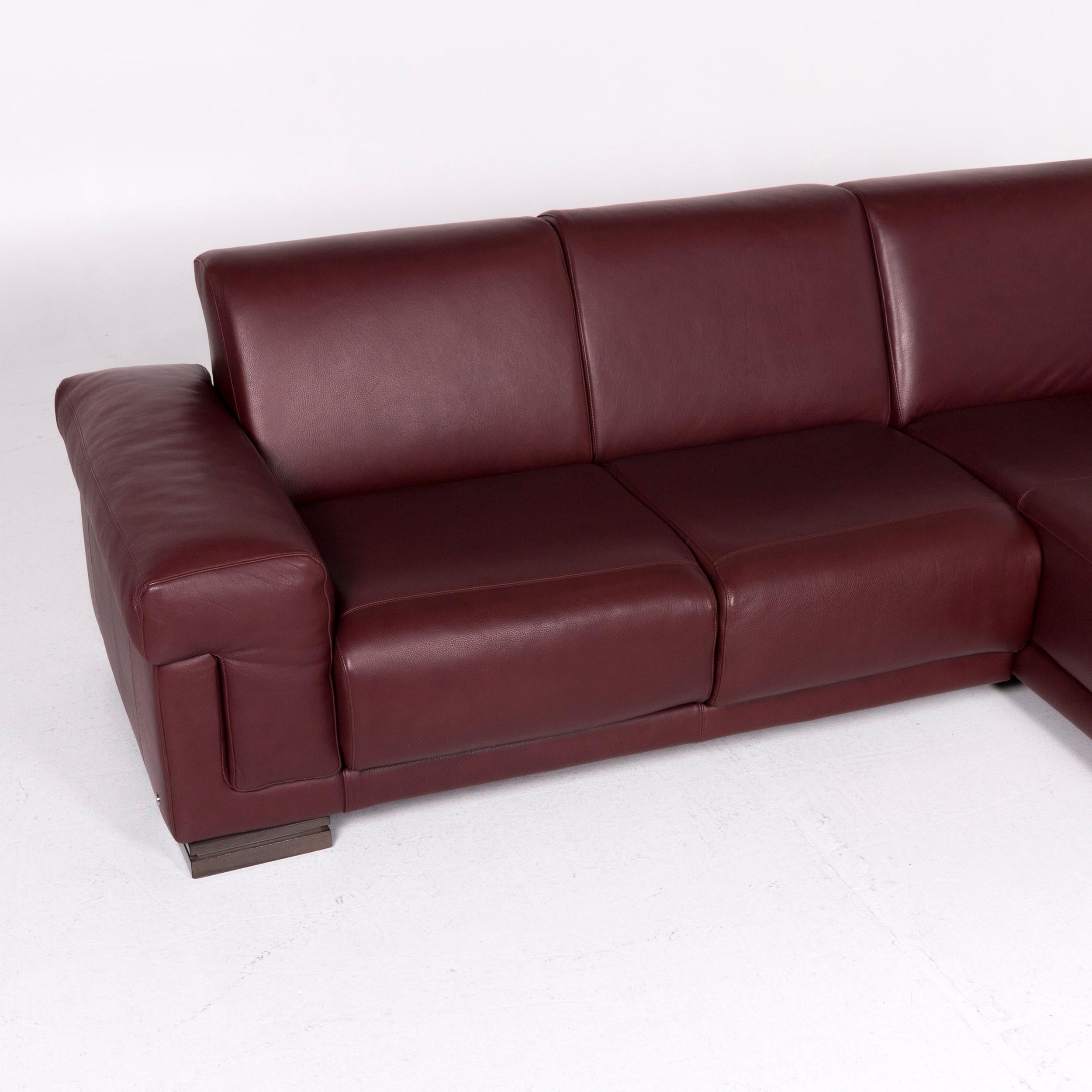 Contemporary Natuzzi Leather Sofa Red Corner Sofa Including Side Table