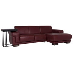 Natuzzi Leather Sofa Red Corner Sofa Including Side Table