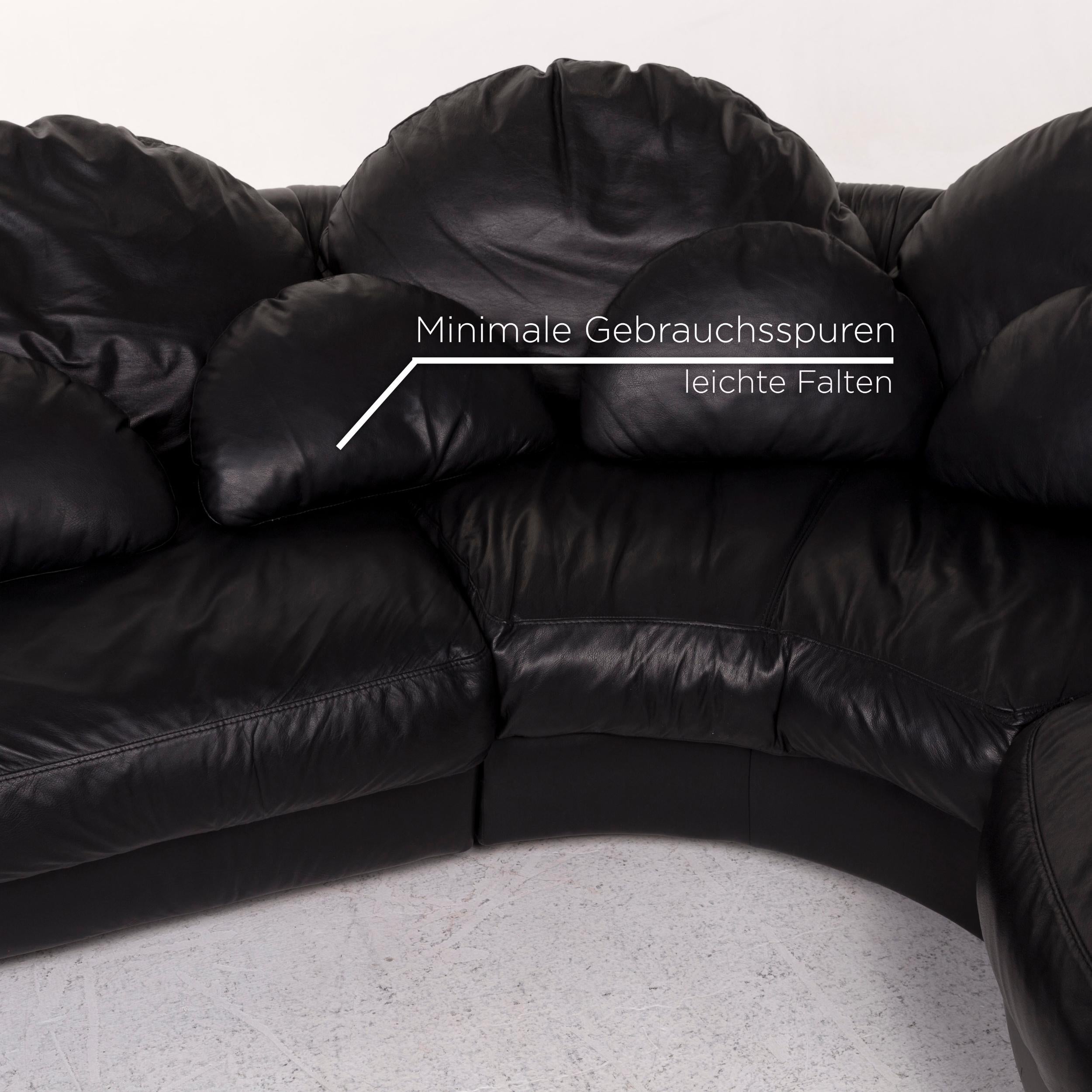 Modern Natuzzi Leather Sofa Set Black 1x Corner Sofa 1x Stool