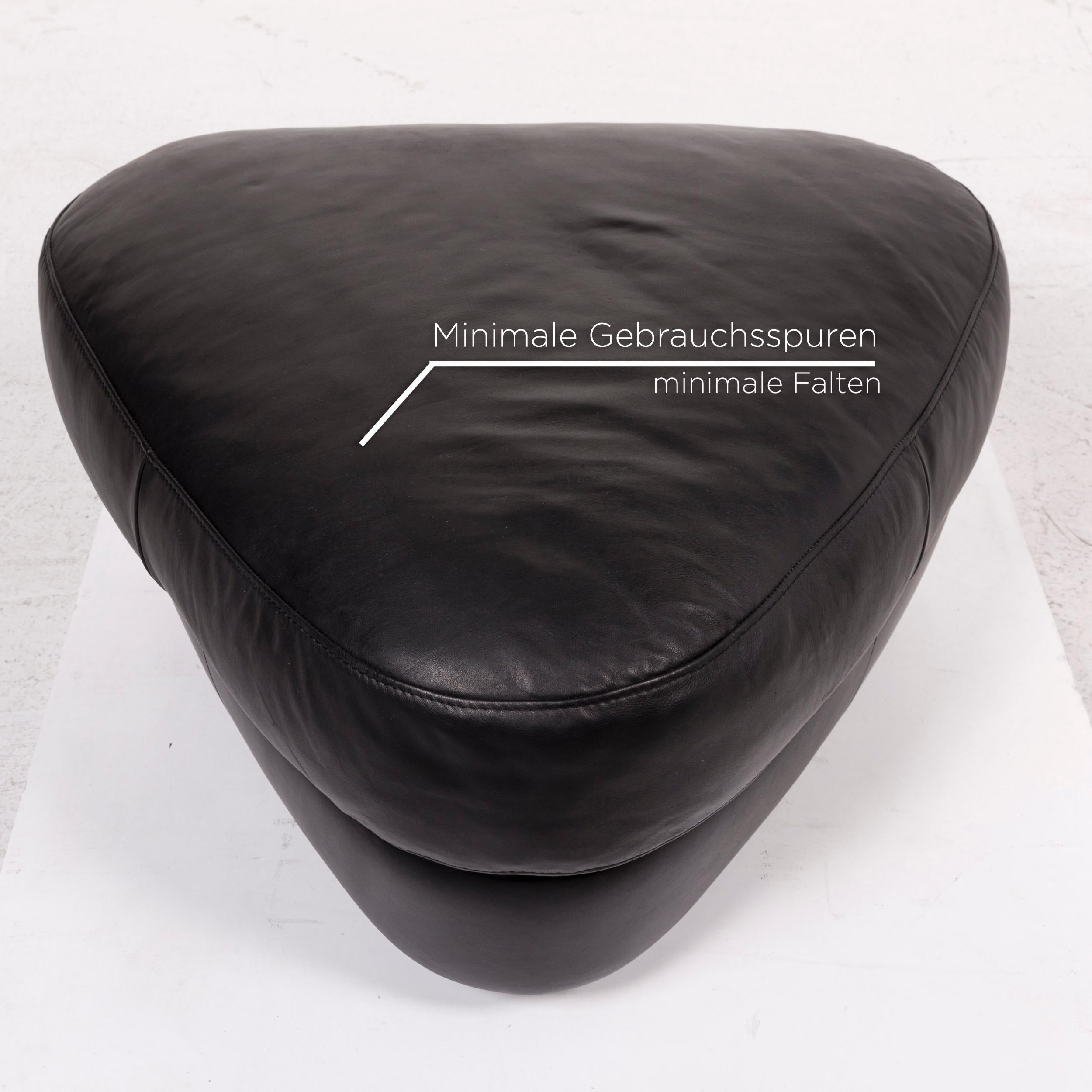 Italian Natuzzi Leather Sofa Set Black 1x Corner Sofa 1x Stool