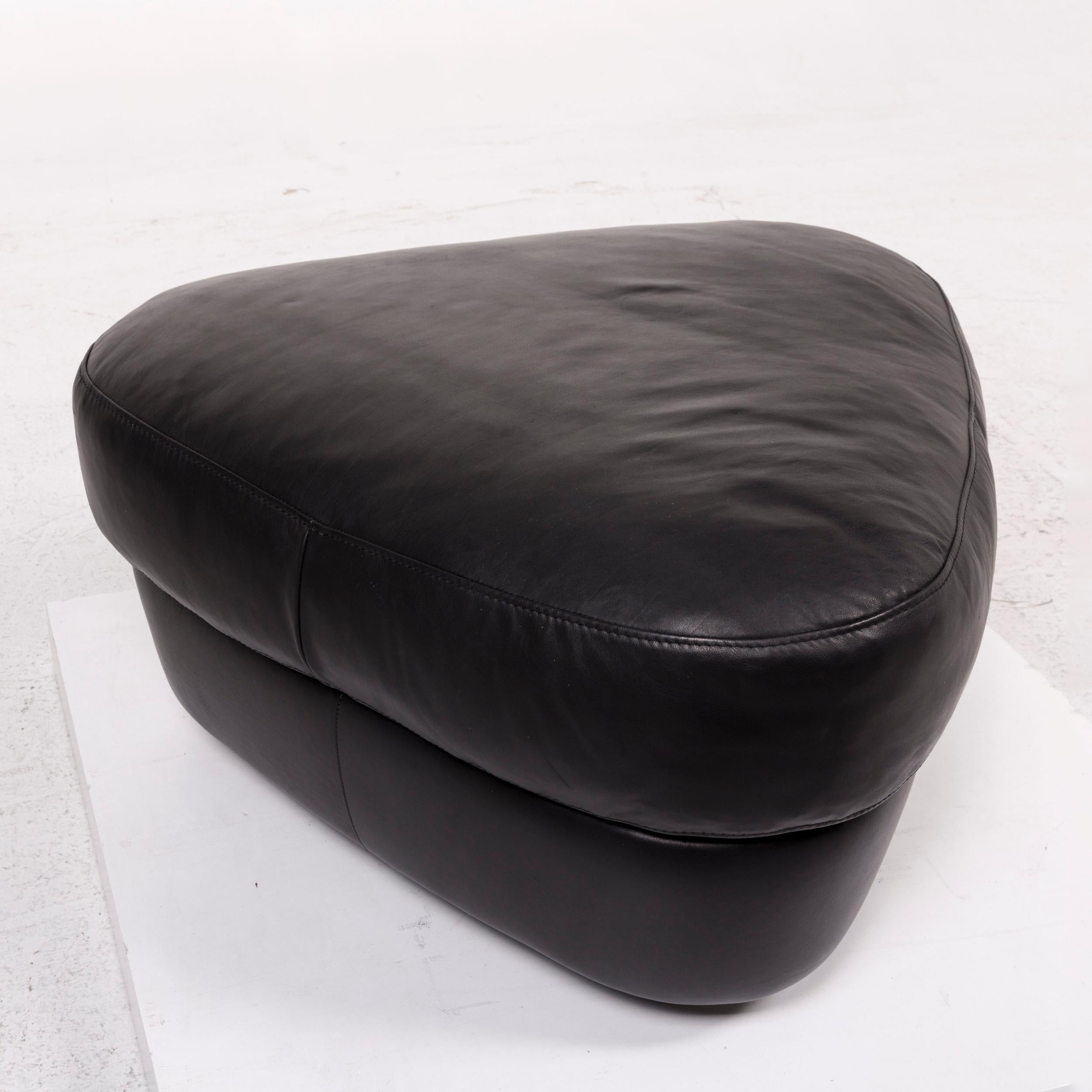 Natuzzi Leather Sofa Set Black 1x Corner Sofa 1x Stool In Good Condition In Cologne, DE