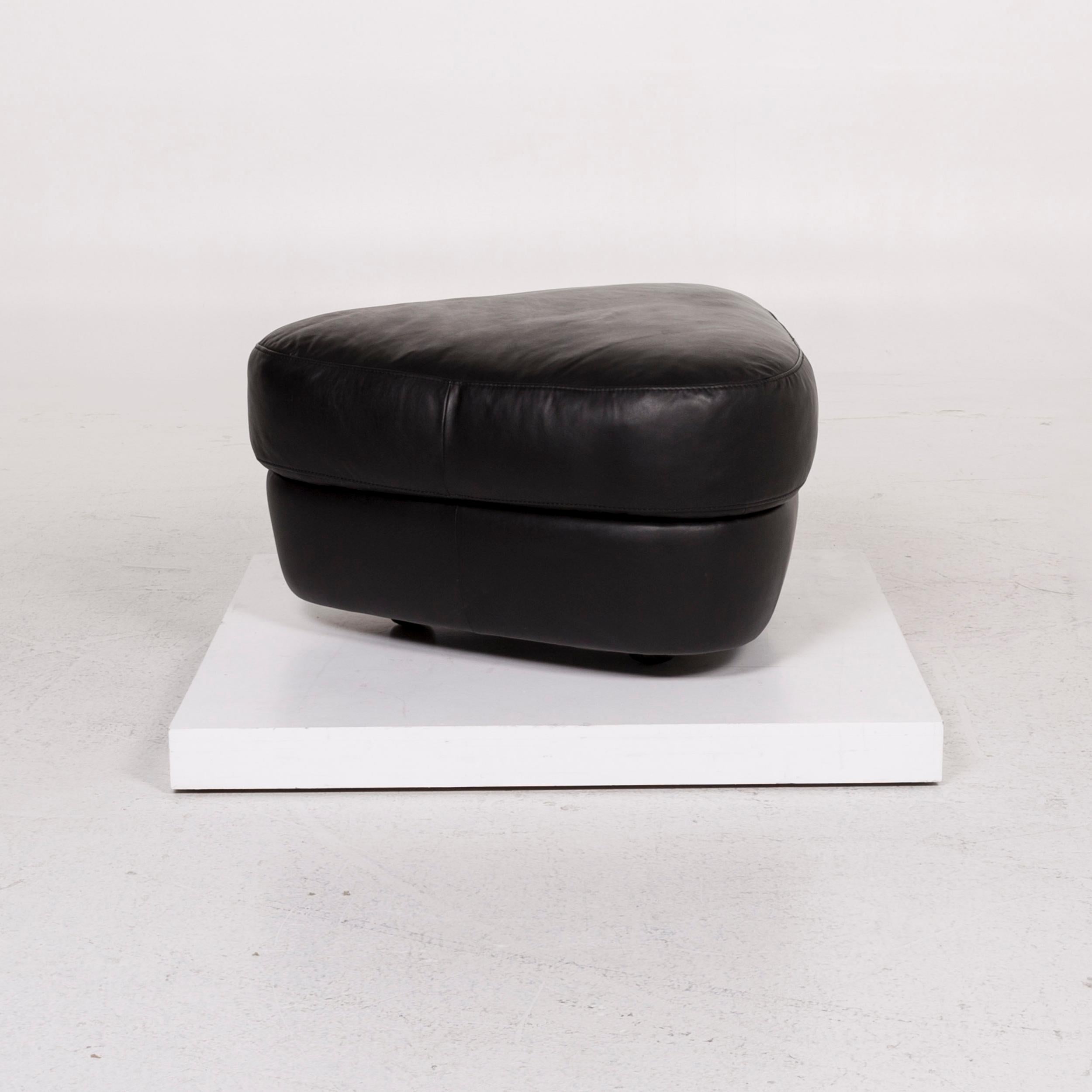 Natuzzi Leather Sofa Set Black 1x Corner Sofa 1x Stool 1