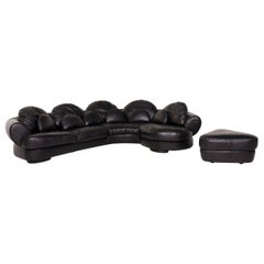 Natuzzi Leather Sofa Set Black 1x Corner Sofa 1x Stool