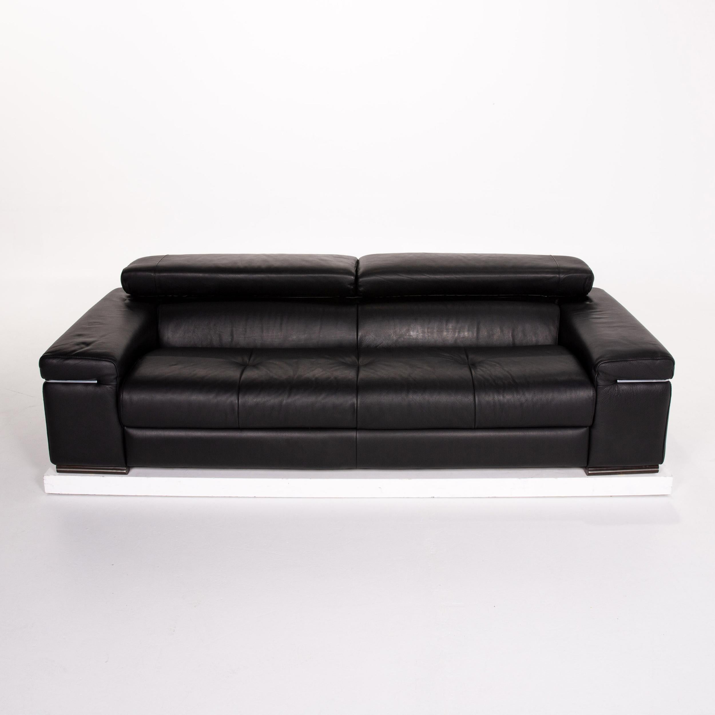 Natuzzi Leather Sofa Set Black 1 Three-Seat 1 Two-Seat Function 4