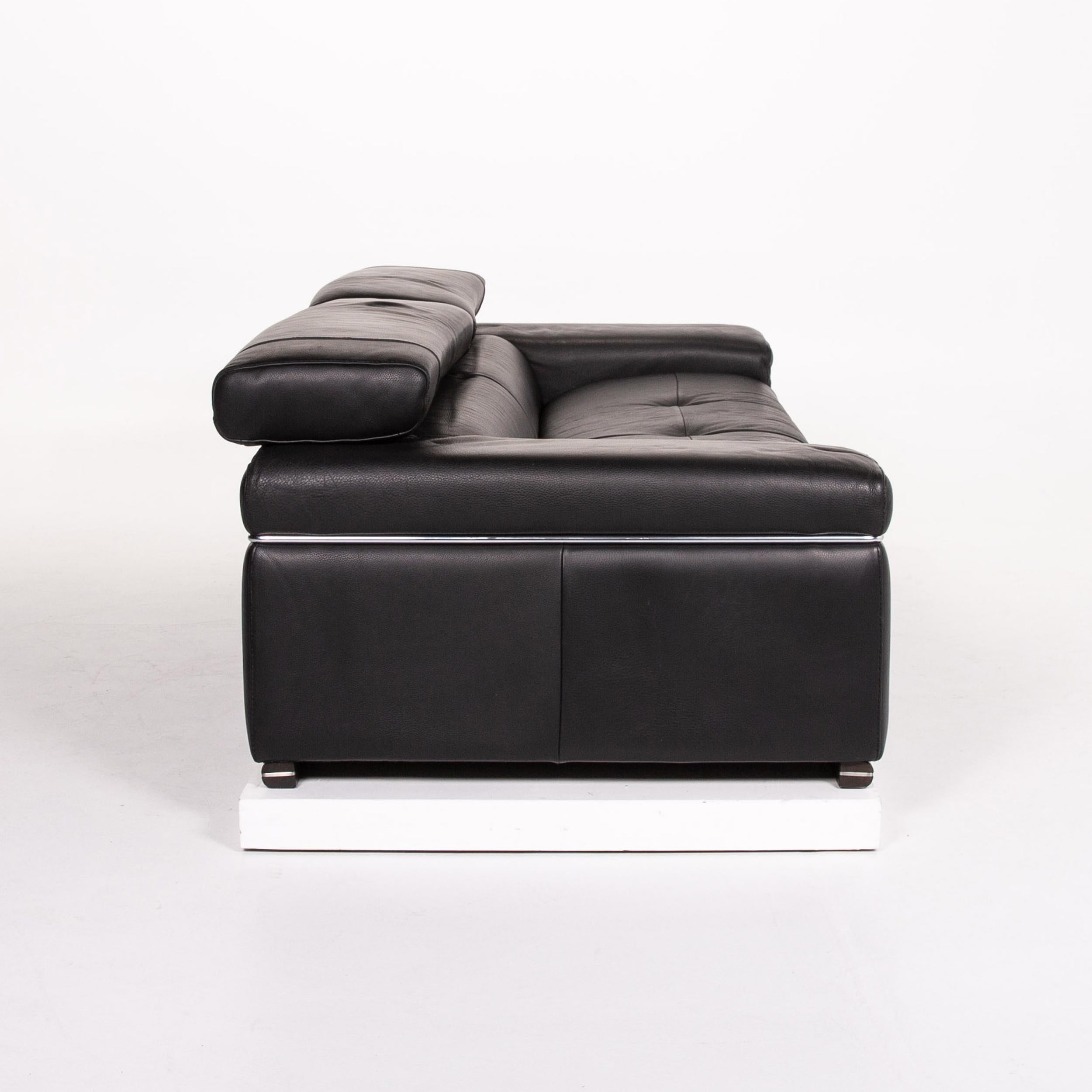 Natuzzi Leather Sofa Set Black 1 Three-Seat 1 Two-Seat Function 5
