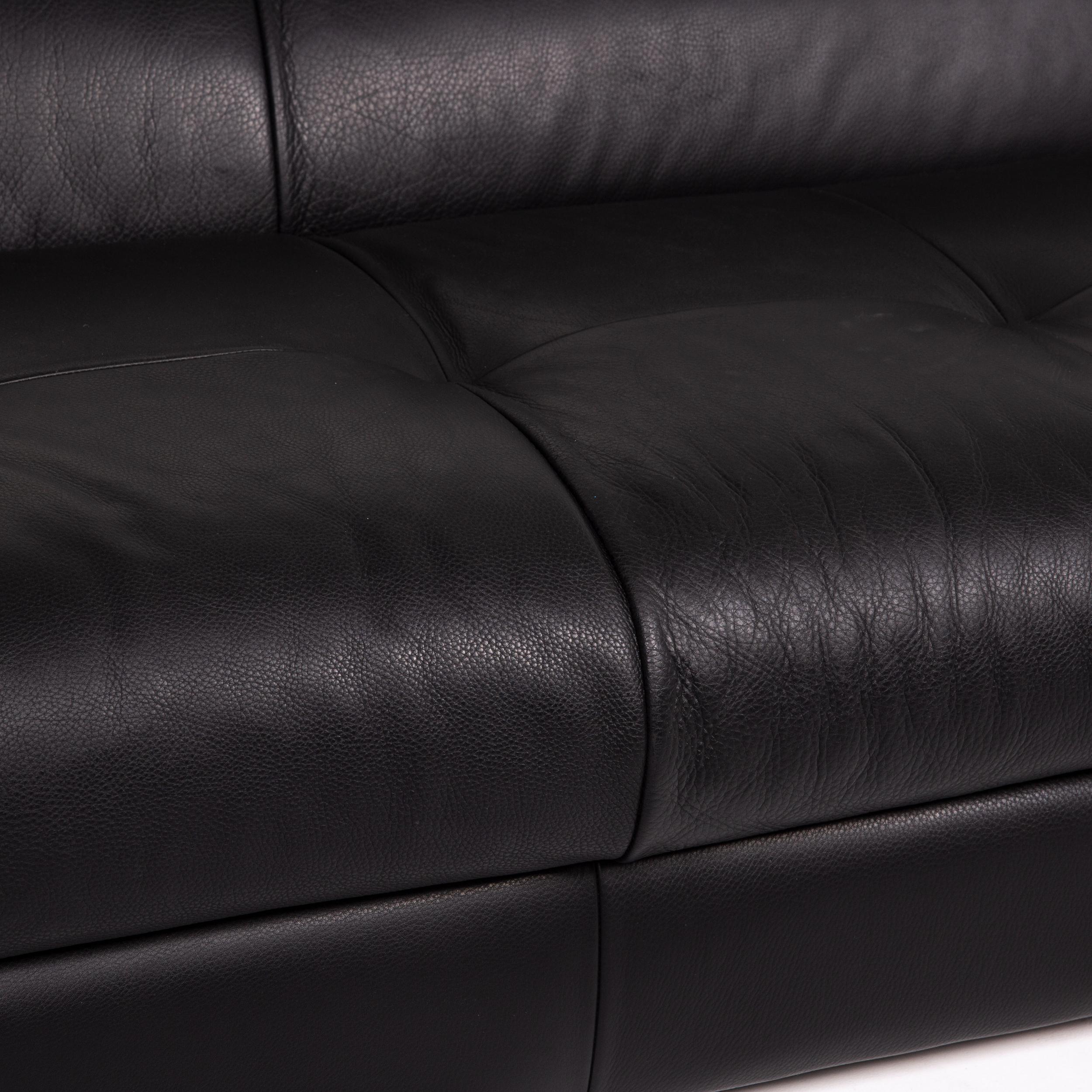 Modern Natuzzi Leather Sofa Set Black 1 Three-Seat 1 Two-Seat Function