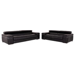 Natuzzi Leather Sofa Set Black 1 Three-Seat 1 Two-Seat Function