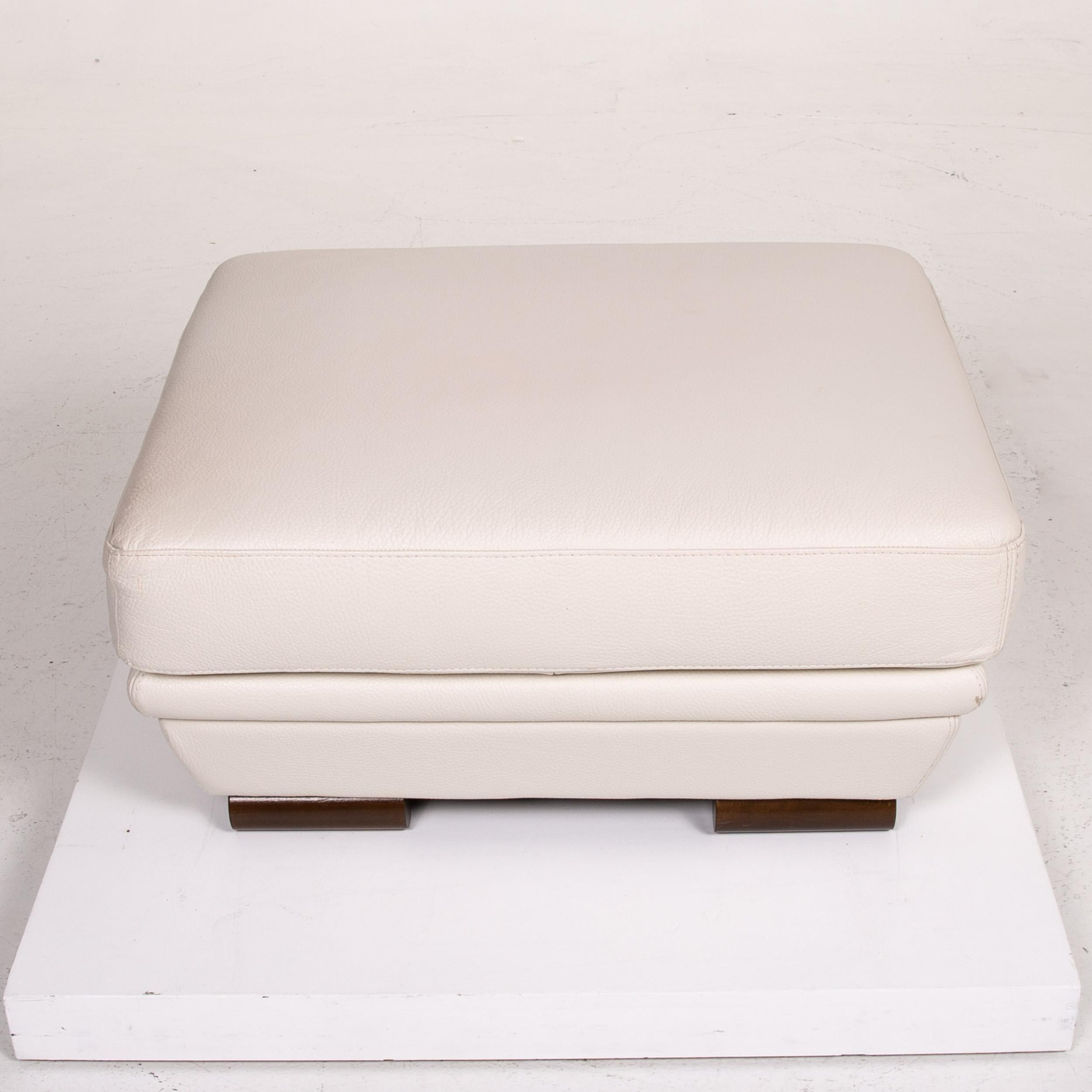 Natuzzi Leather Sofa Set Cream 1 Three-Seat 1 Stool For Sale 3