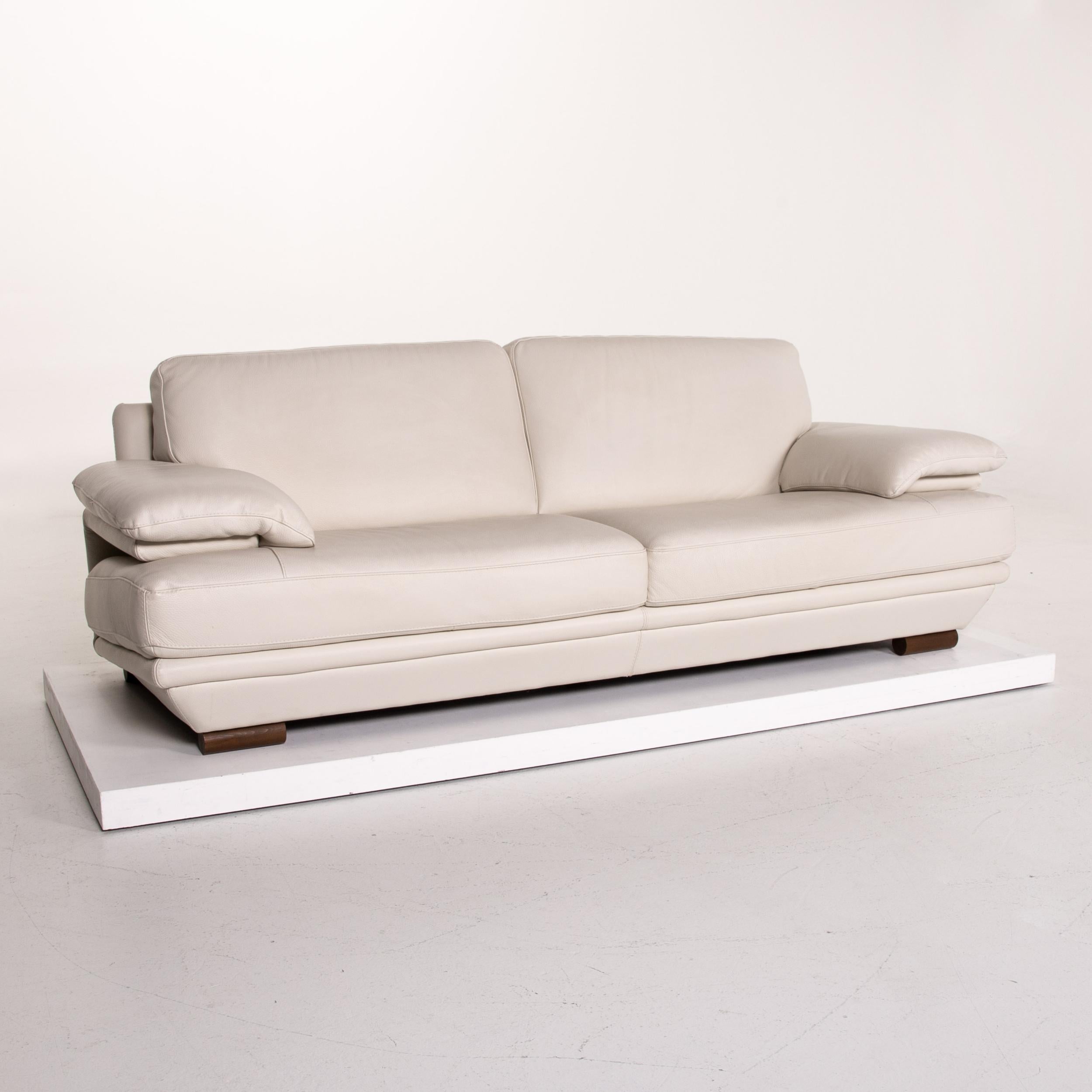Natuzzi Leather Sofa Set Cream 1 Three-Seat 1 Stool For Sale 4