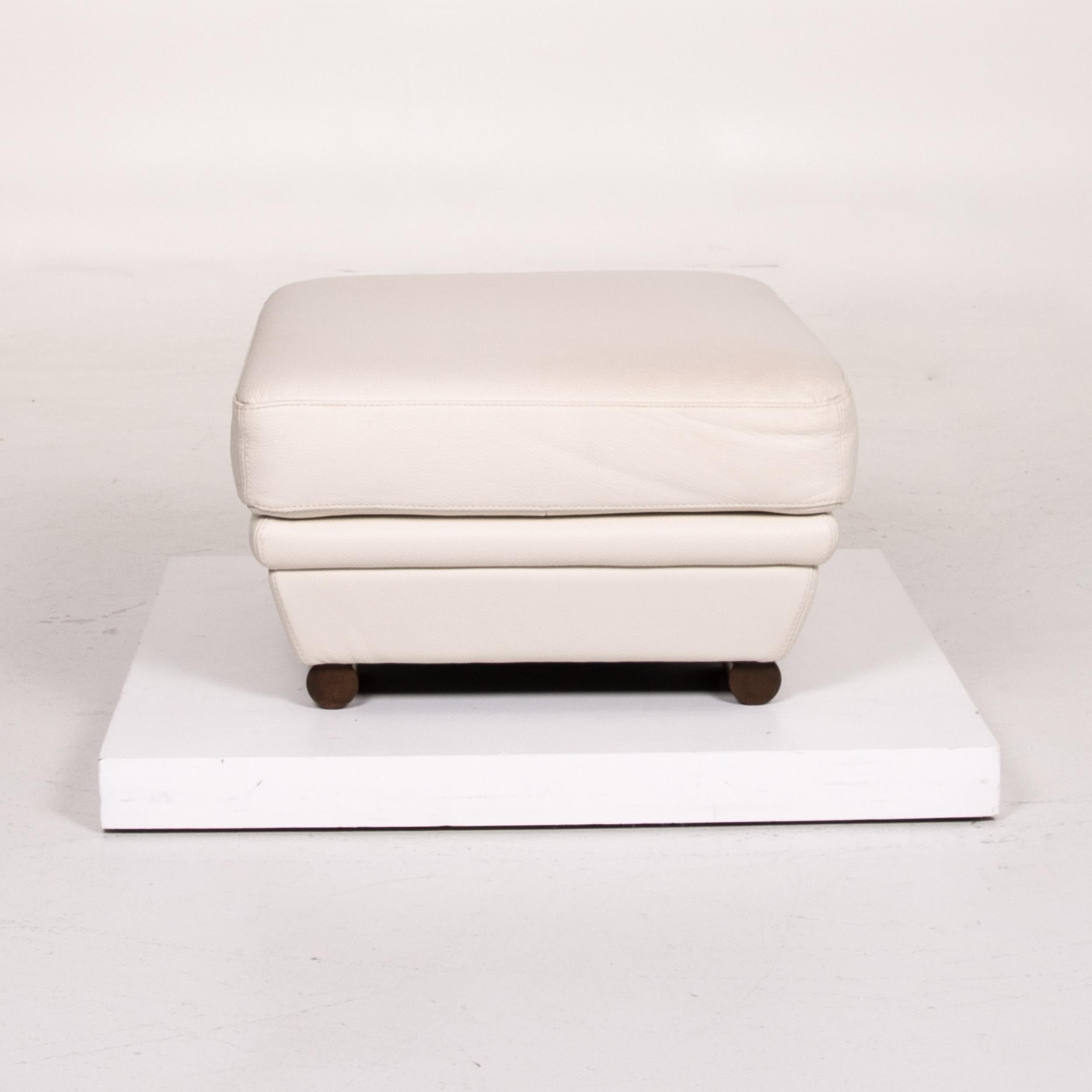 Natuzzi Leather Sofa Set Cream 1 Three-Seat 1 Stool For Sale 5