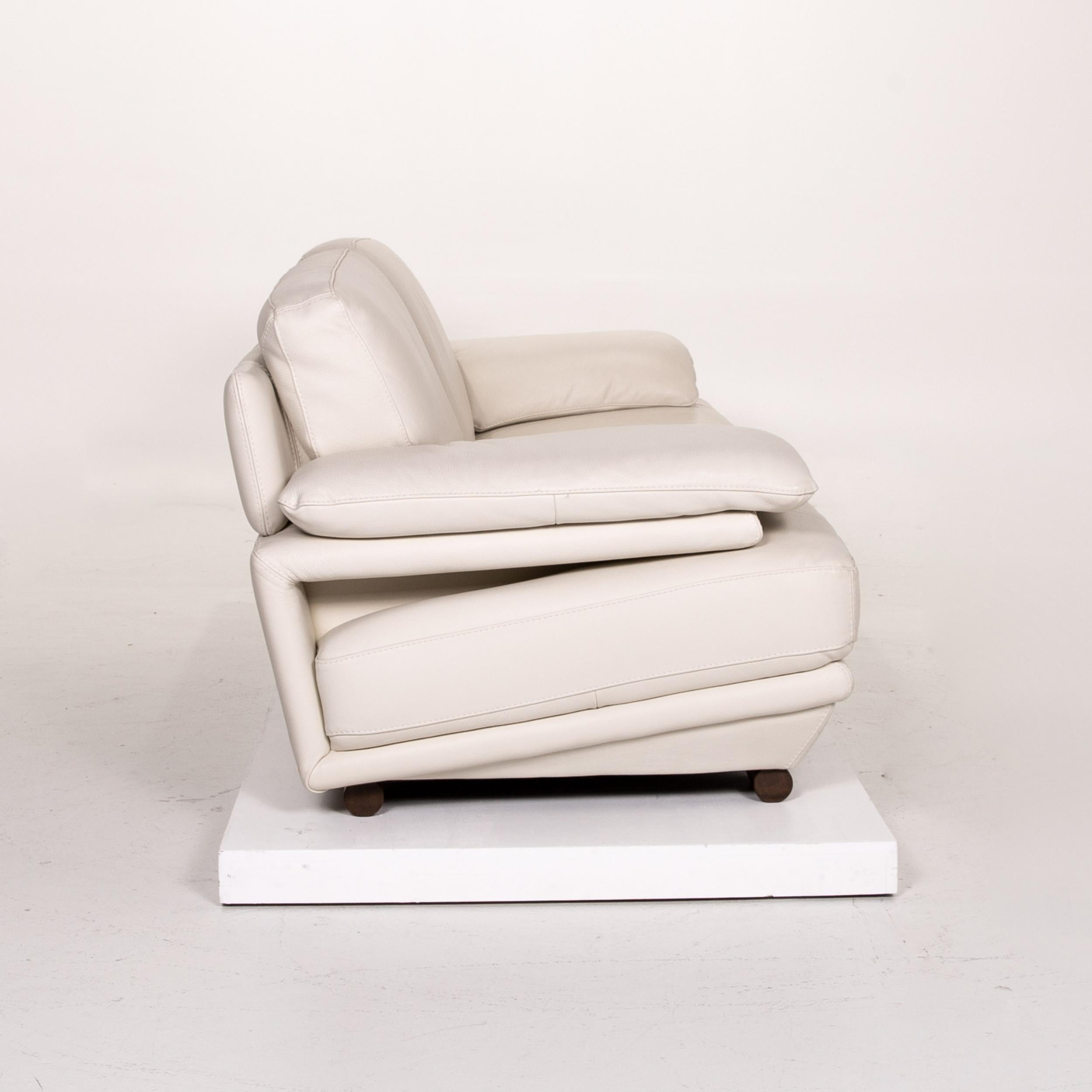 Natuzzi Leather Sofa Set Cream 1 Three-Seat 1 Stool For Sale 6