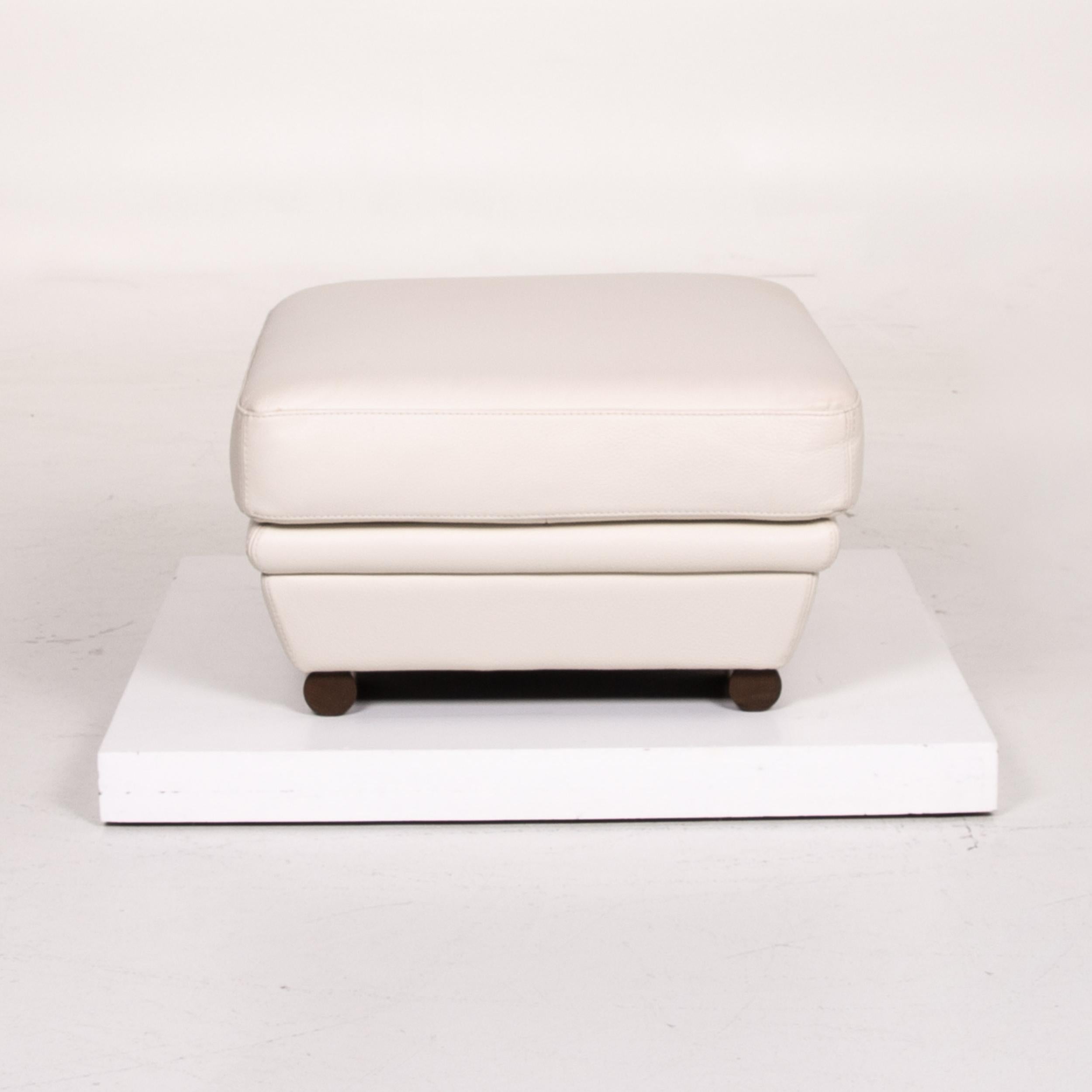 Natuzzi Leather Sofa Set Cream 1 Three-Seat 1 Stool For Sale 9