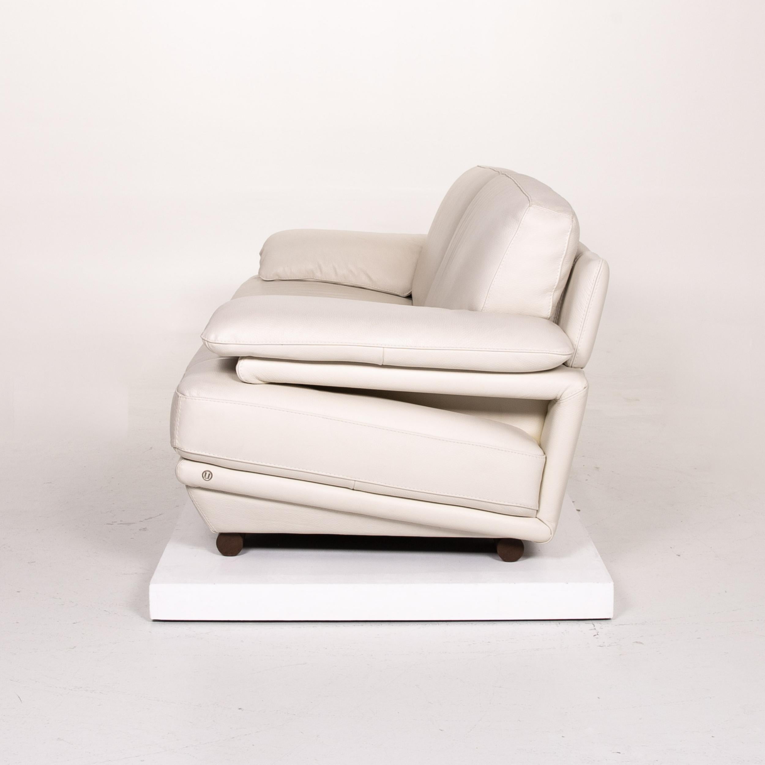 Natuzzi Leather Sofa Set Cream 1 Three-Seat 1 Stool For Sale 10
