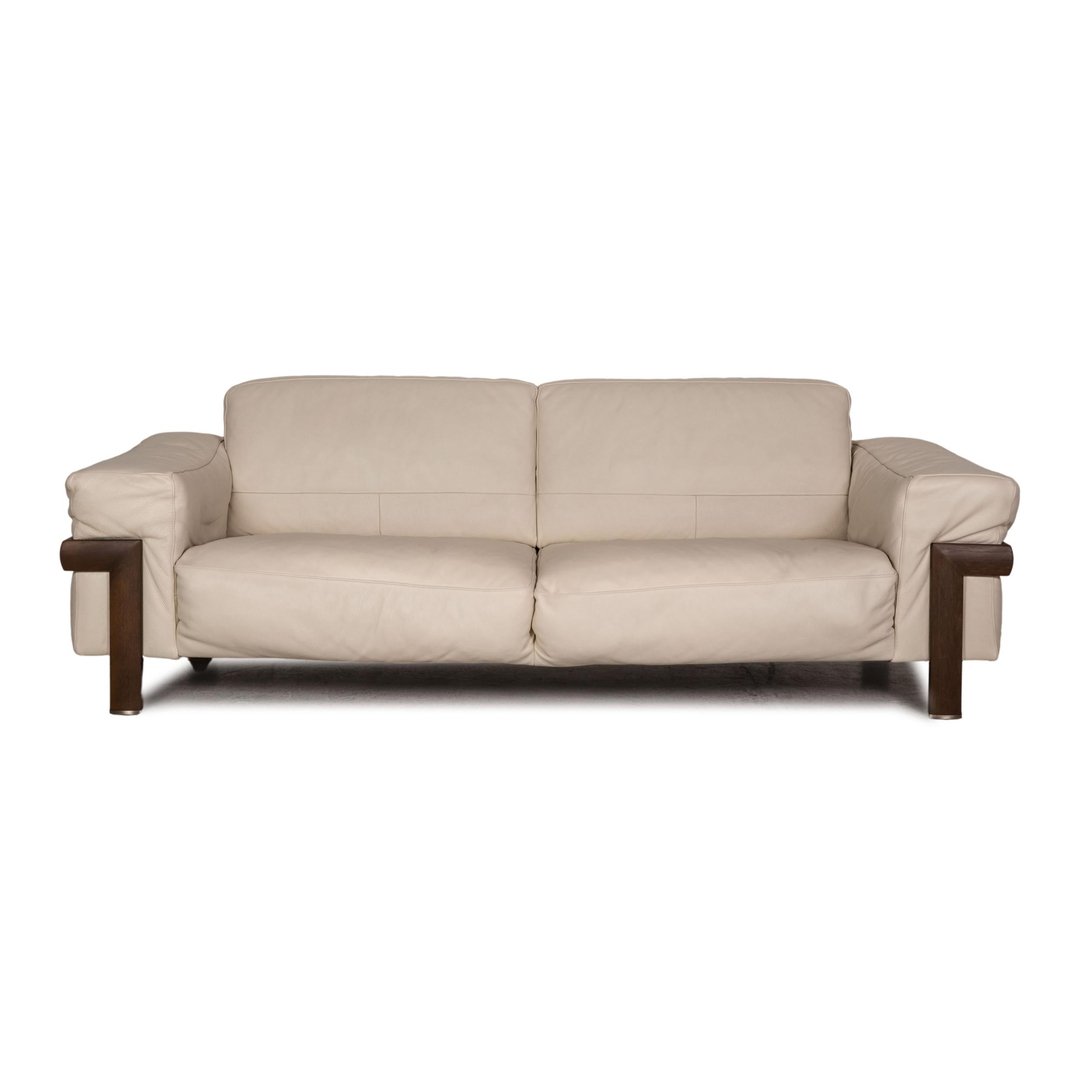 Natuzzi Leather Sofa Set Cream 2x Two-Seater Couch For Sale 2