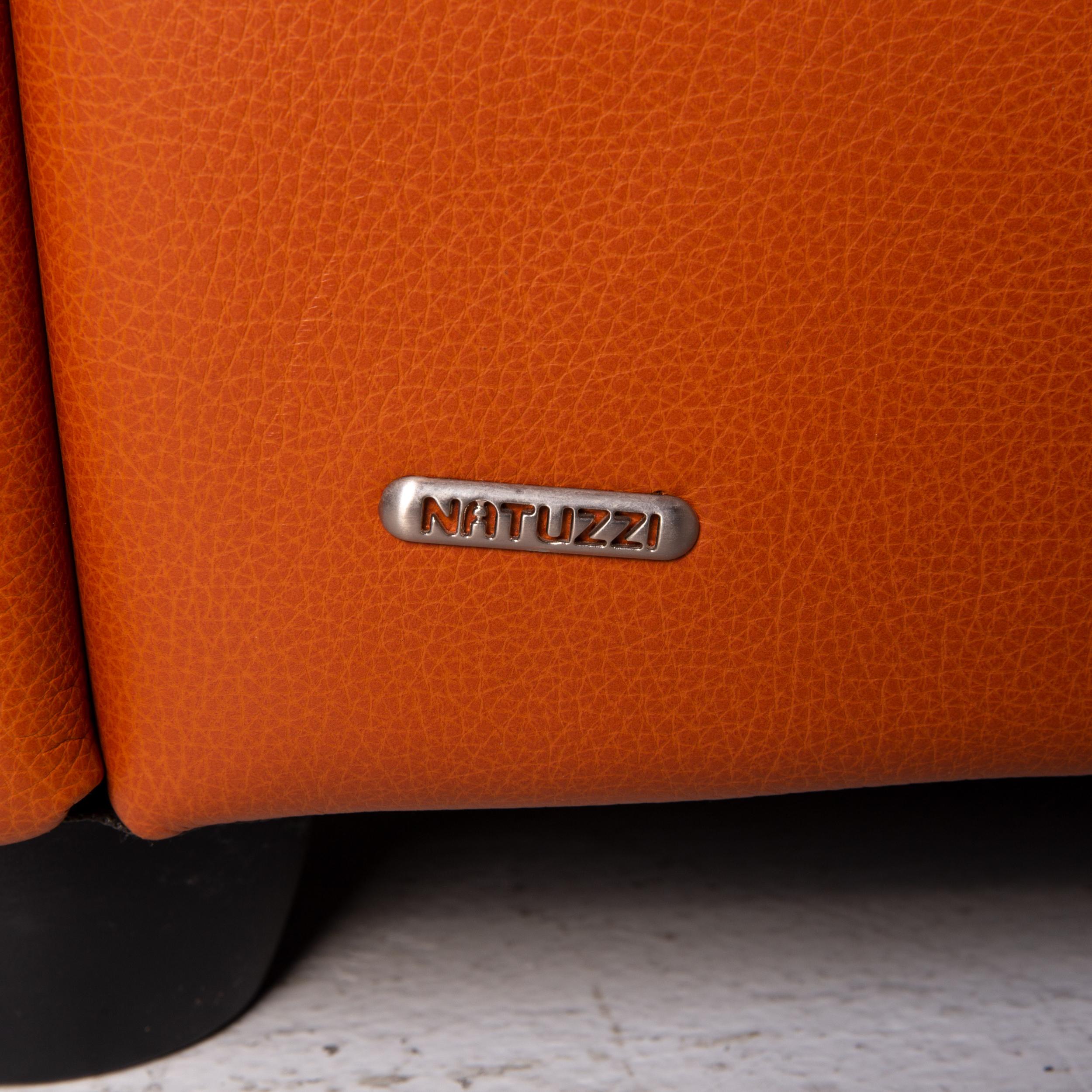 Natuzzi Leather Sofa Set Terracotta 1 Corner Sofa 1 Stool Couch For Sale 3