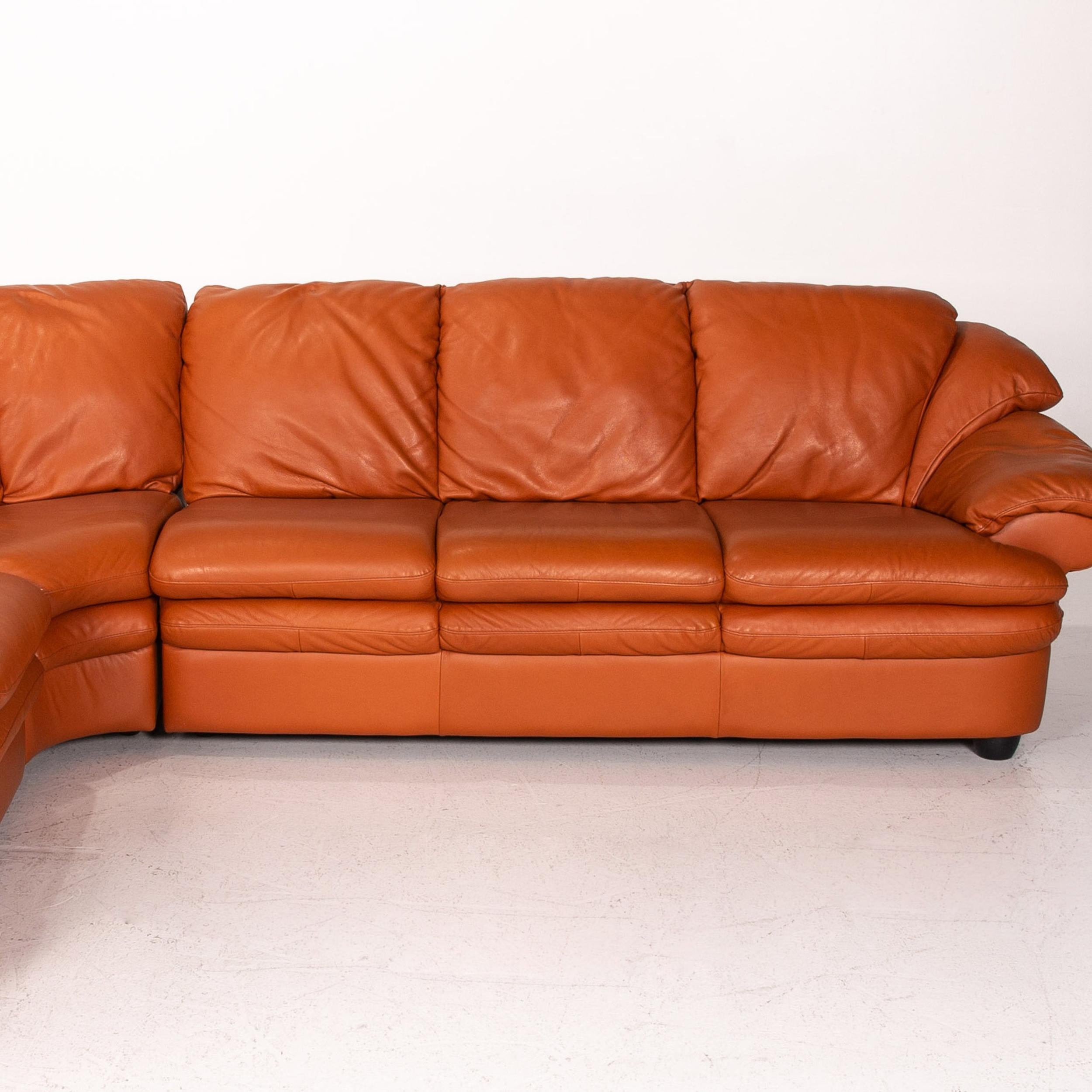 Natuzzi Leather Sofa Set Terracotta 1 Corner Sofa 1 Stool Couch For Sale 7