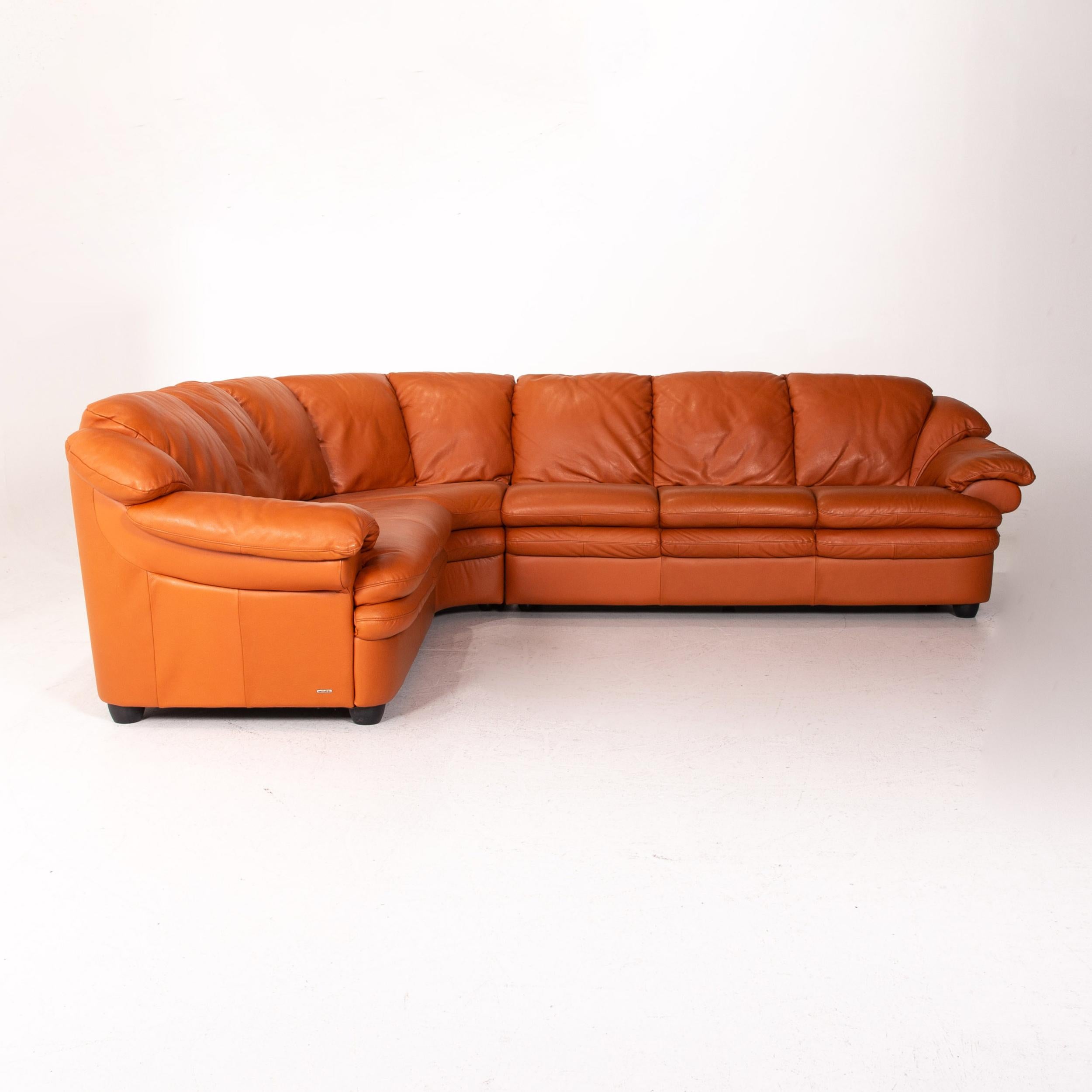 Natuzzi Leather Sofa Set Terracotta 1 Corner Sofa 1 Stool Couch For Sale 8