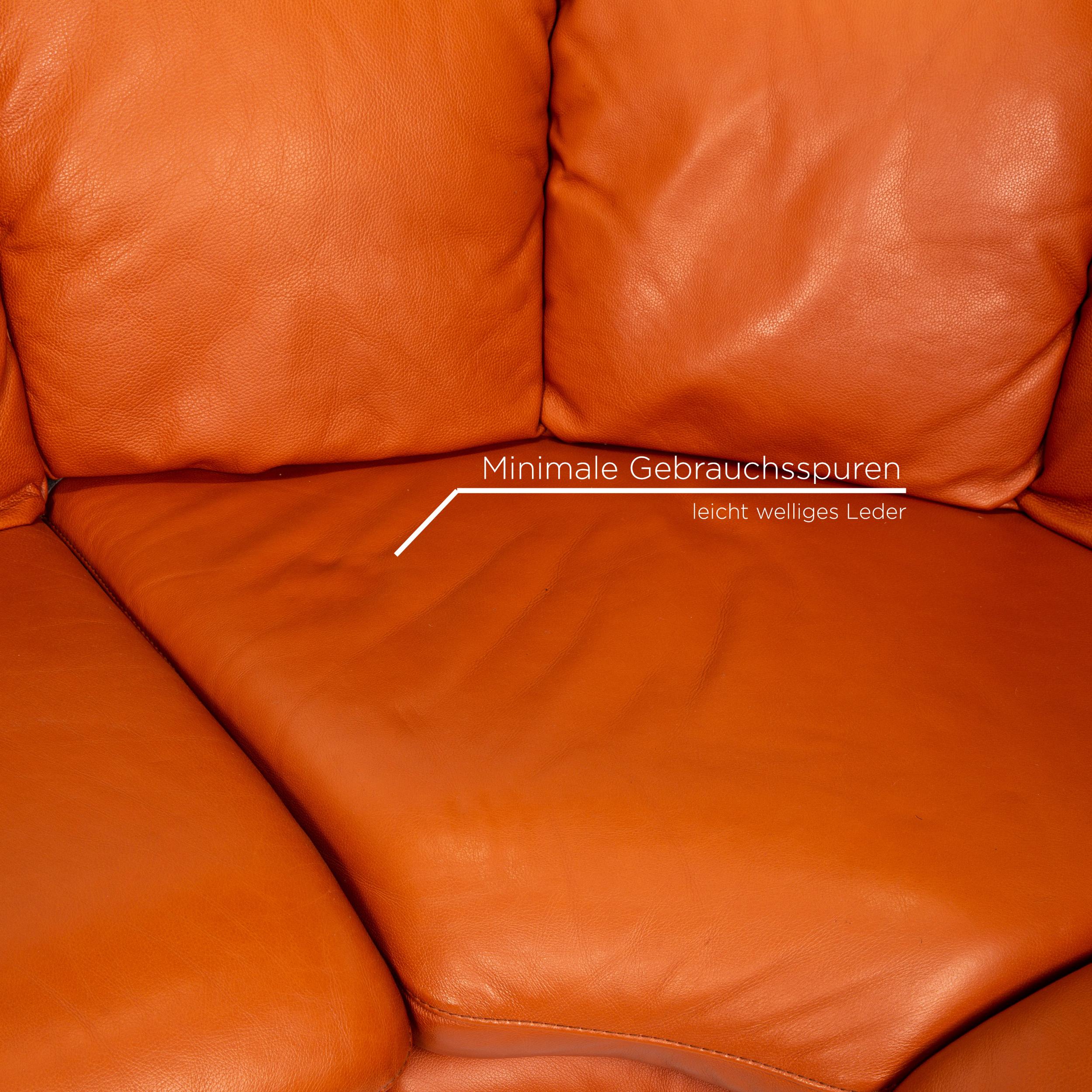 Modern Natuzzi Leather Sofa Set Terracotta 1 Corner Sofa 1 Stool Couch For Sale