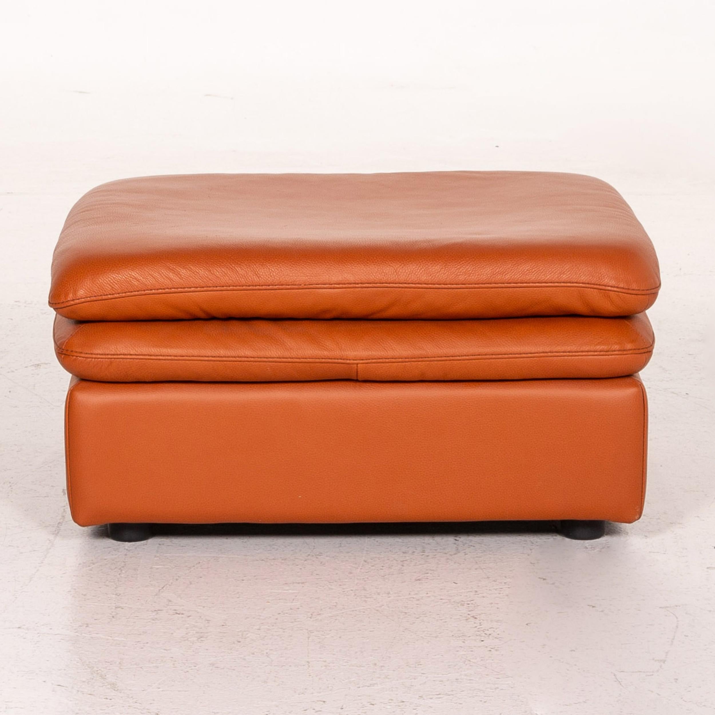 Natuzzi Leather Sofa Set Terracotta 1 Corner Sofa 1 Stool Couch In Good Condition For Sale In Cologne, DE