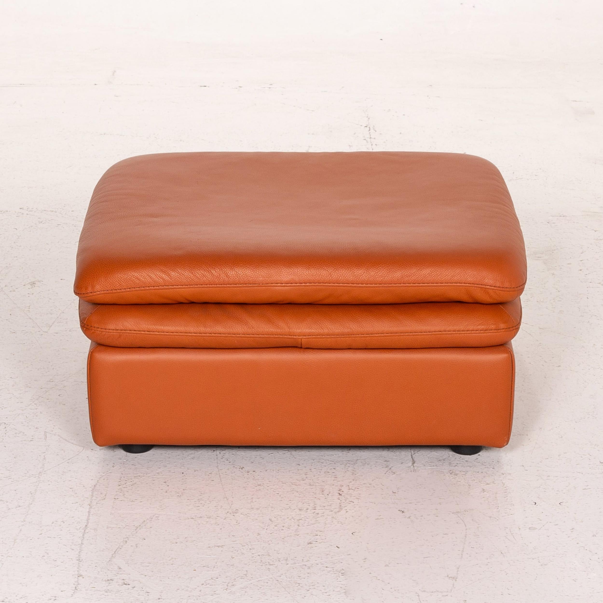Contemporary Natuzzi Leather Sofa Set Terracotta 1 Corner Sofa 1 Stool Couch For Sale