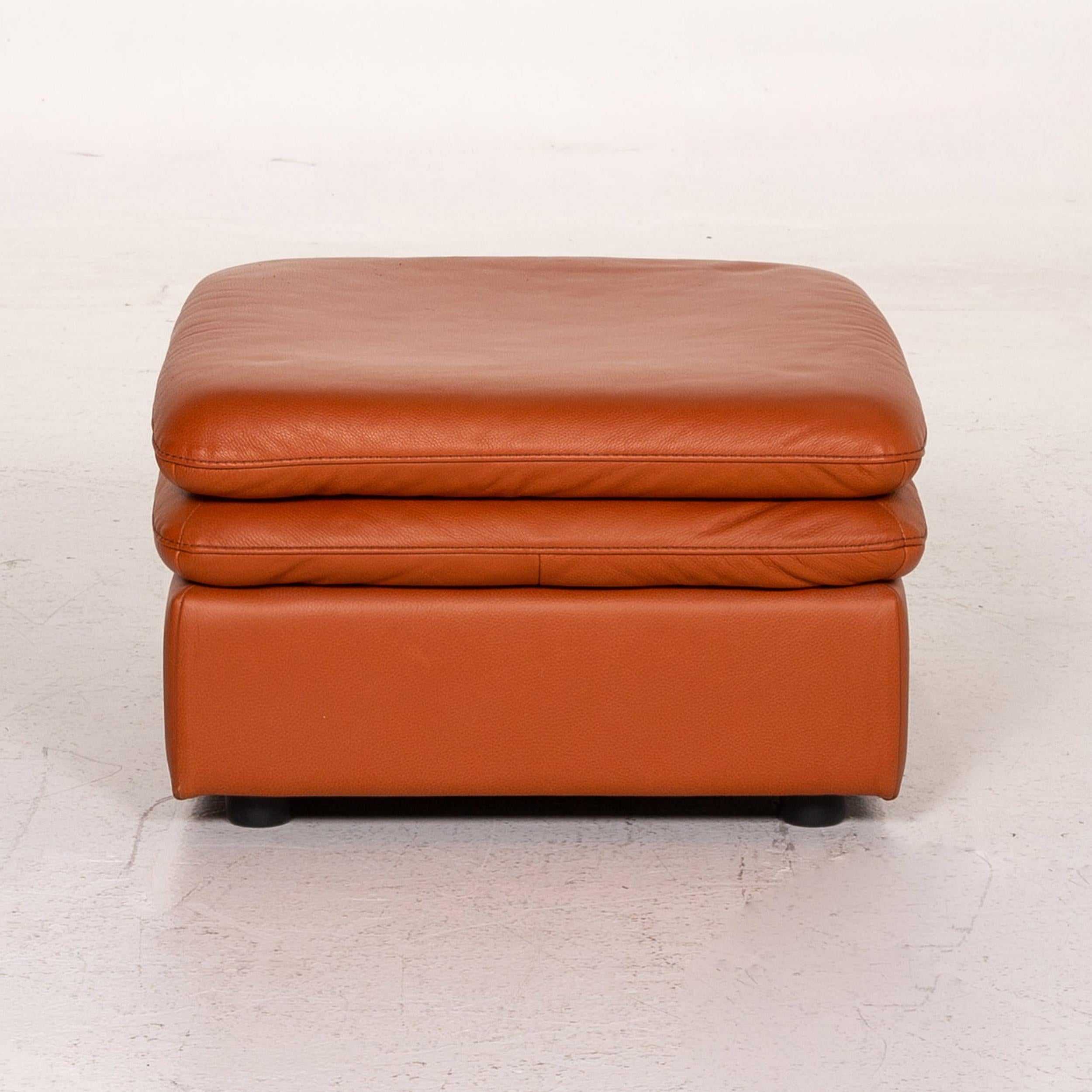 Natuzzi Leather Stool Terracotta Orange Ottoman For Sale 1