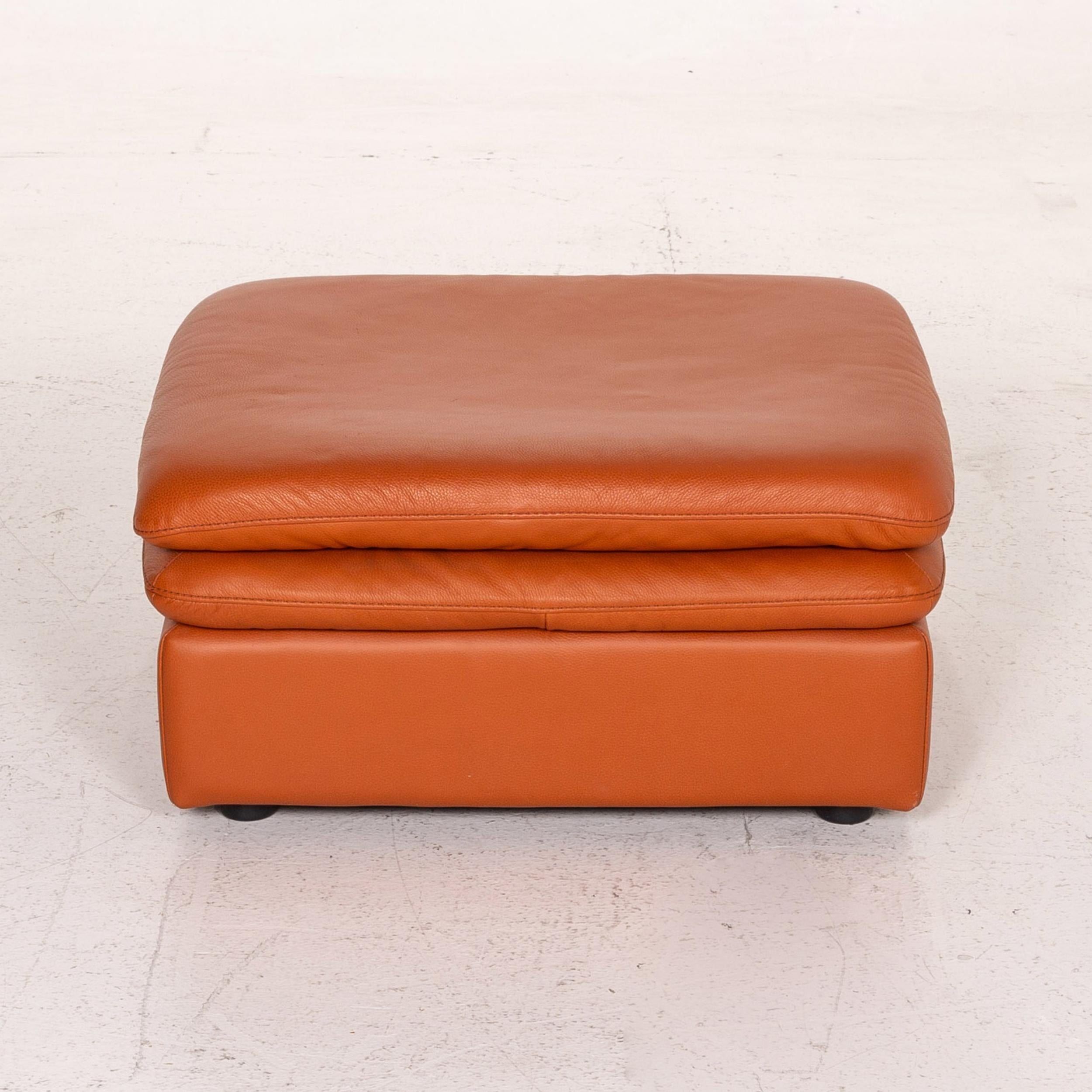 Modern Natuzzi Leather Stool Terracotta Orange Ottoman For Sale