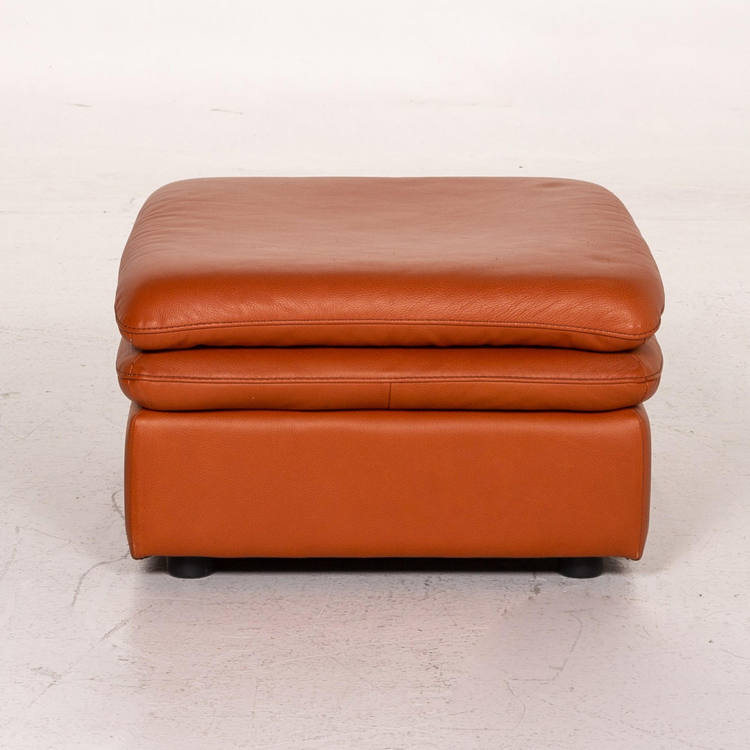 Italian Natuzzi Leather Stool Terracotta Orange Ottoman For Sale