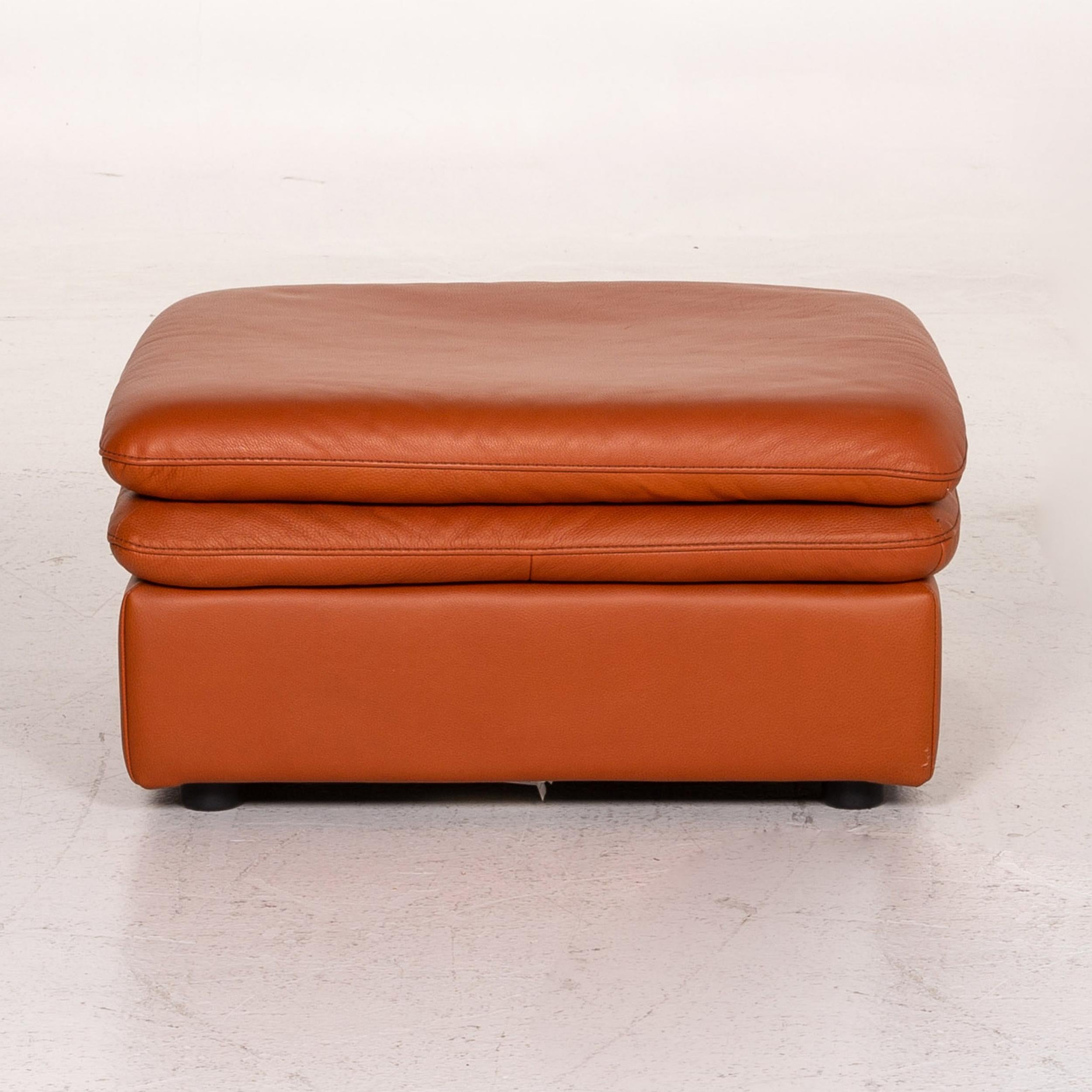 Contemporary Natuzzi Leather Stool Terracotta Orange Ottoman For Sale