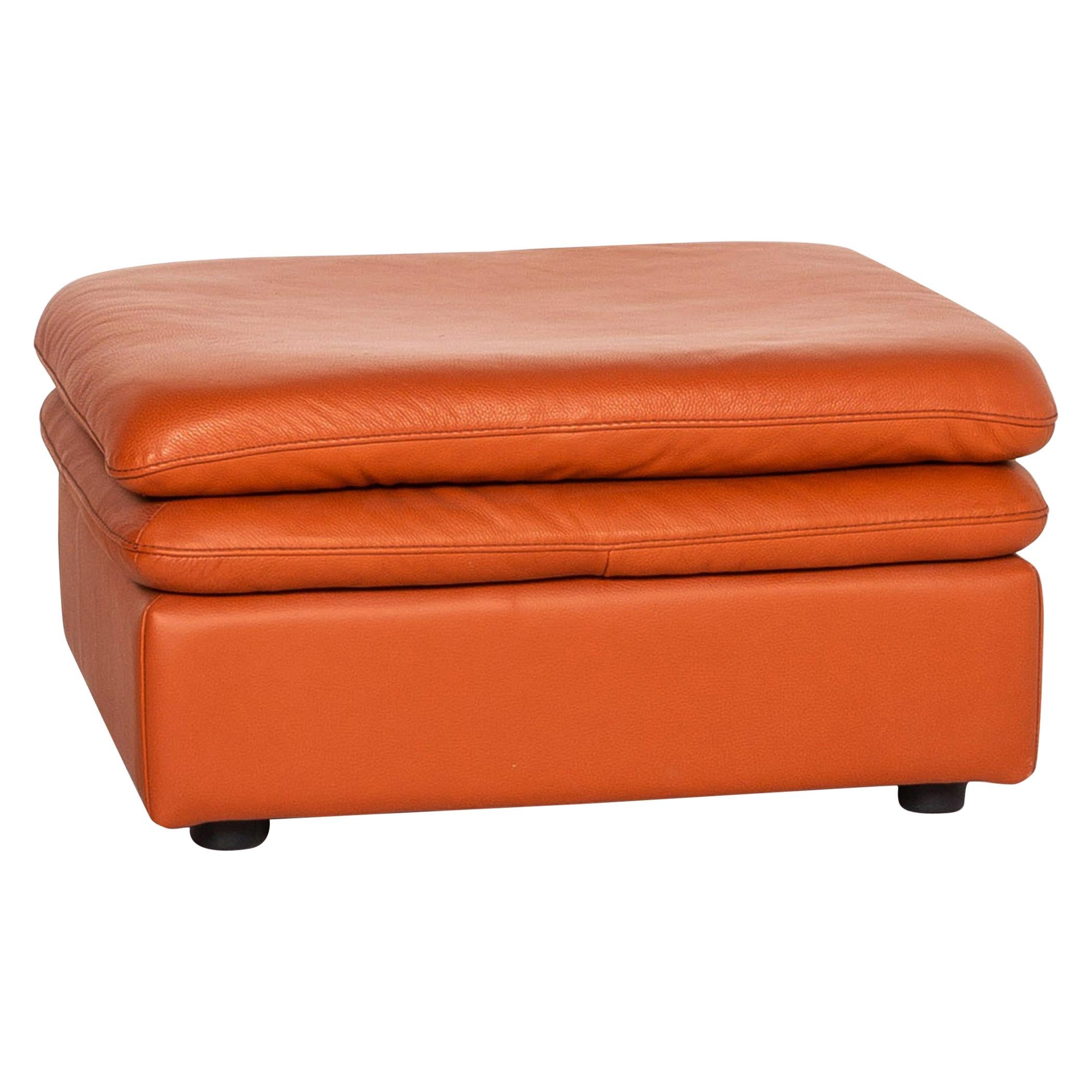 Natuzzi Leather Stool Terracotta Orange Ottoman For Sale