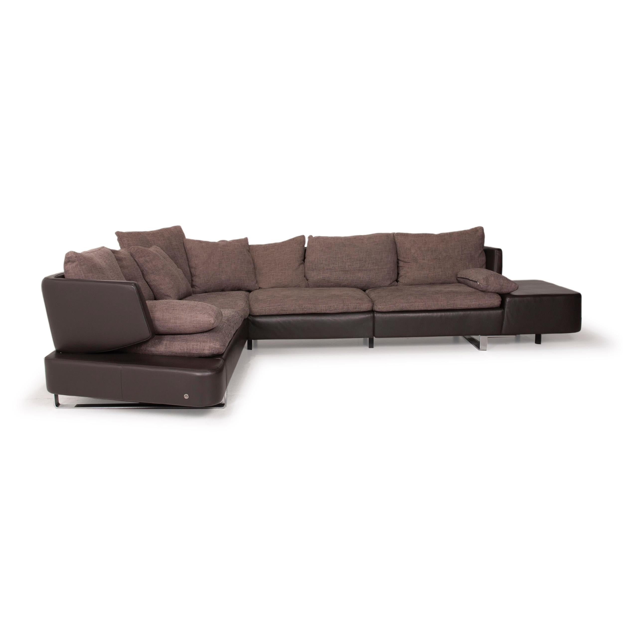 Natuzzi Opus Brown Leather Corner Sofa 1