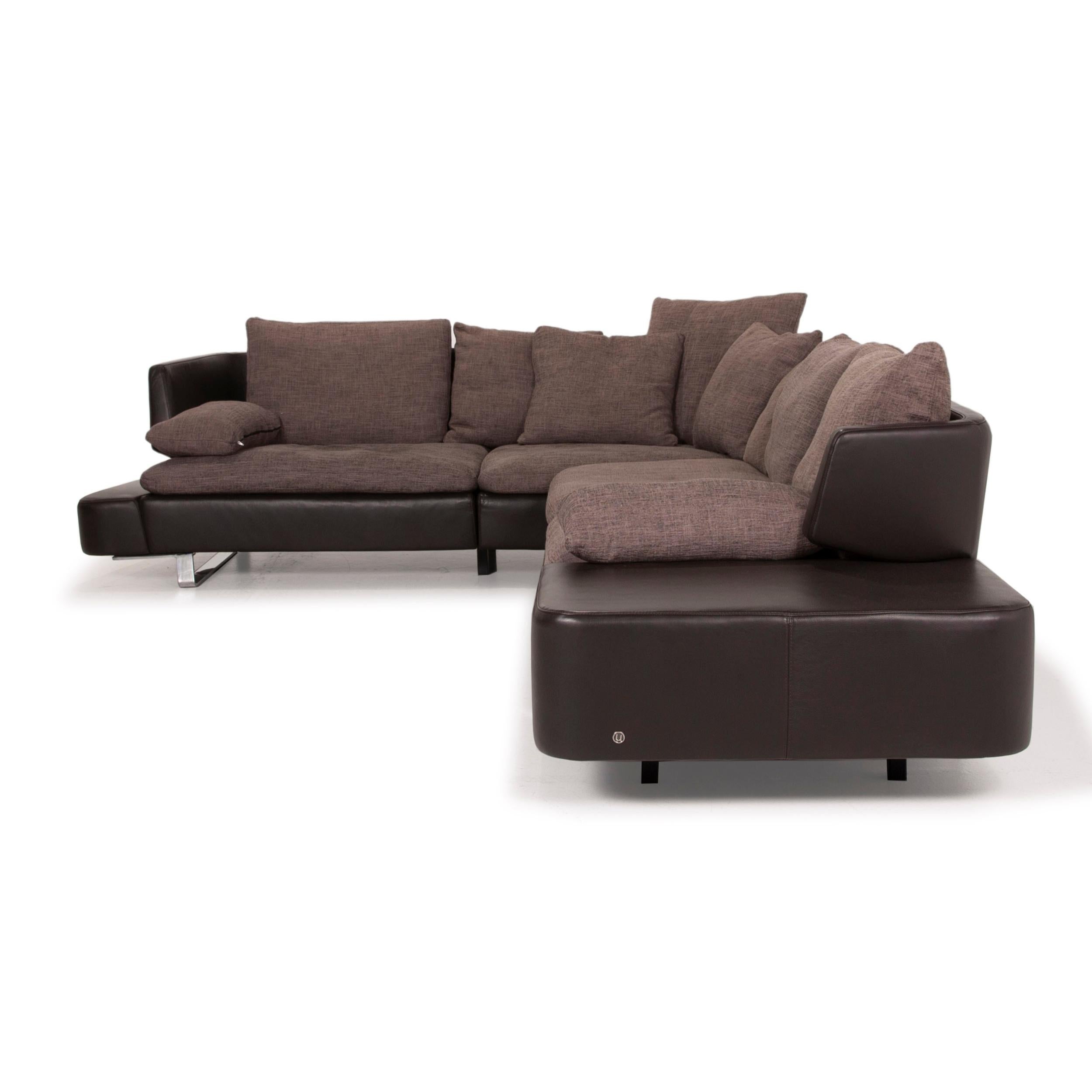 Natuzzi Opus Brown Leather Corner Sofa 3
