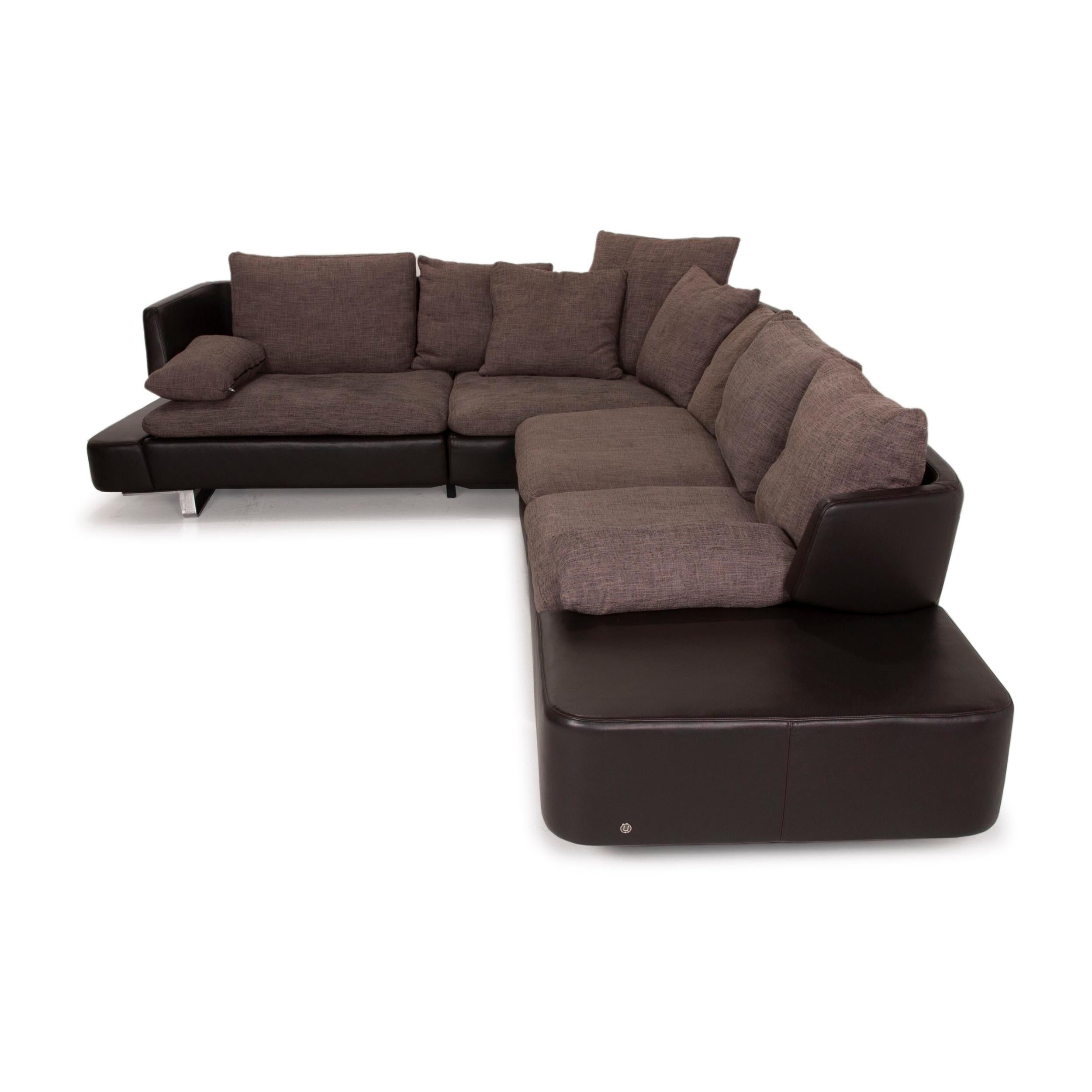 Contemporary Natuzzi Opus Brown Leather Corner Sofa