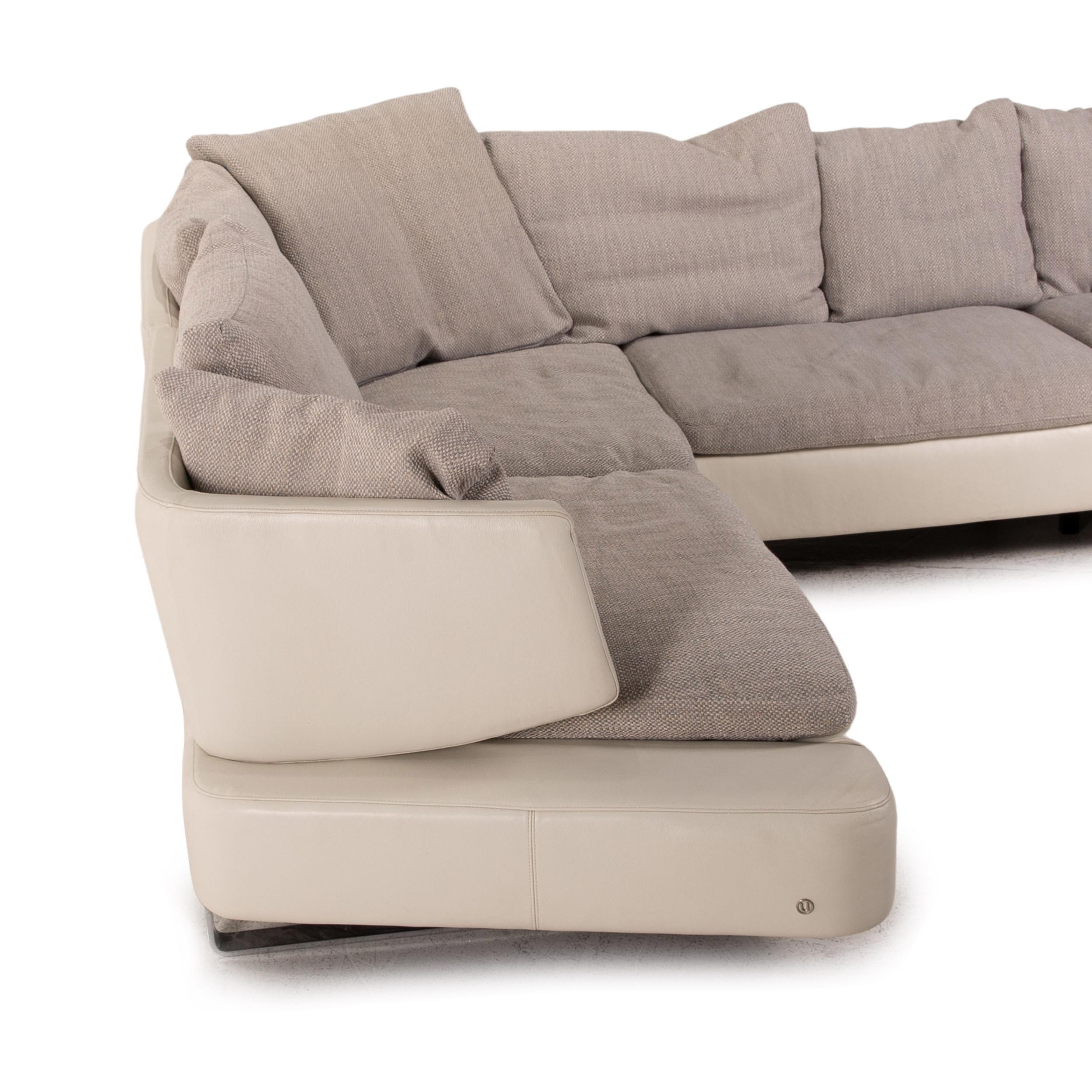 Natuzzi Opus Leather Fabric Corner Sofa Gray Cream Sofa Couch For Sale 1