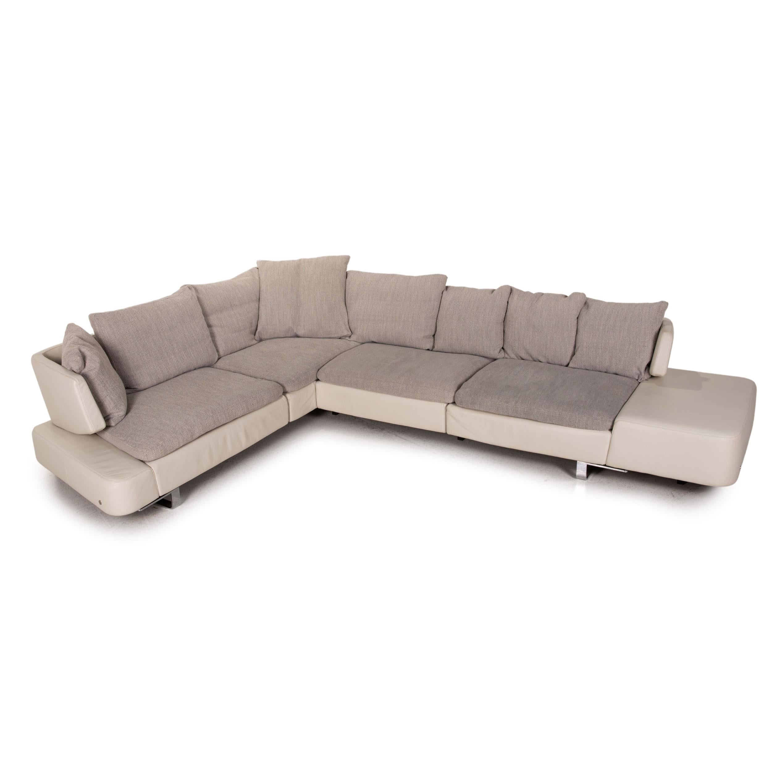 Natuzzi Opus Leather Fabric Corner Sofa Gray Cream Sofa Couch For Sale 2