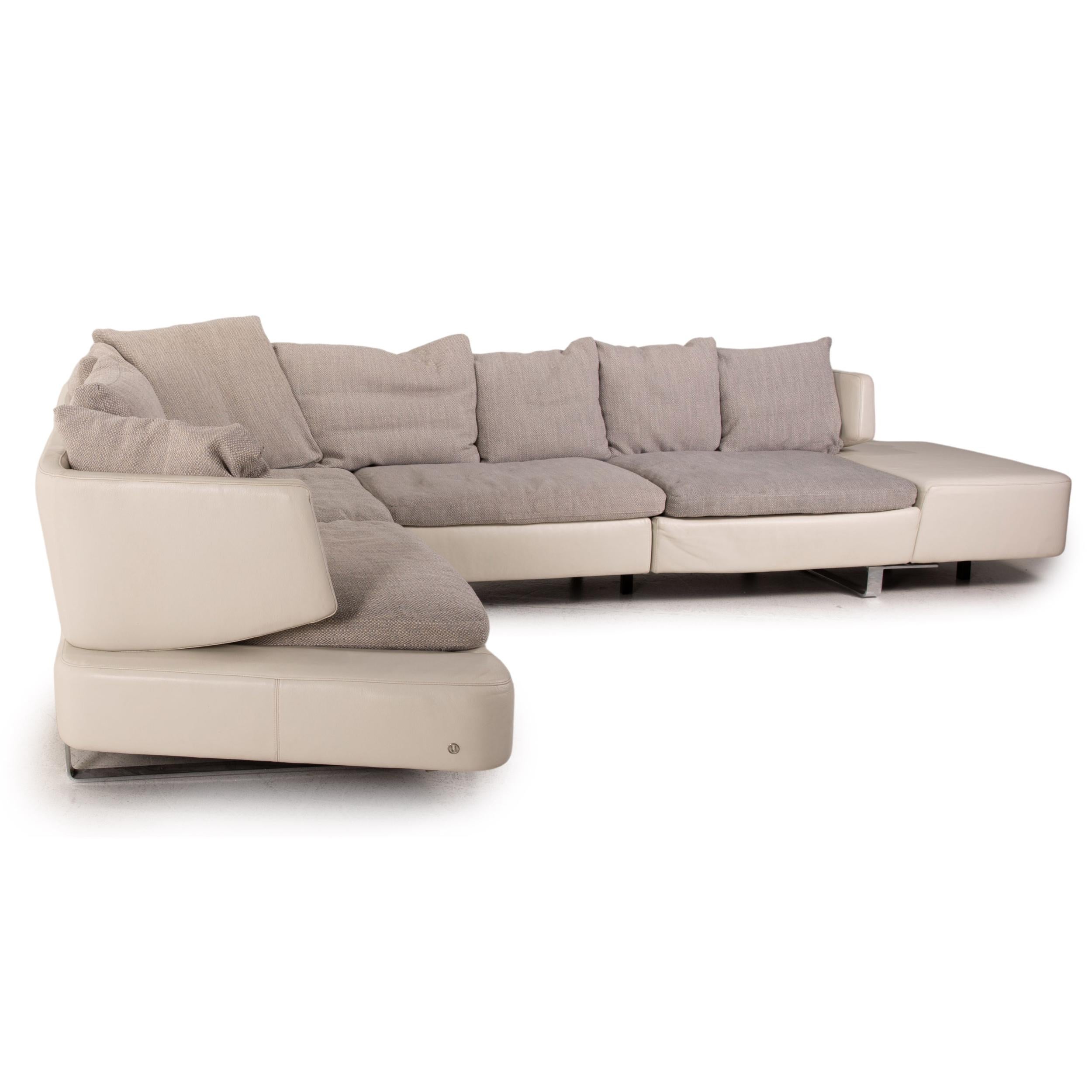 Natuzzi Opus Leather Fabric Corner Sofa Gray Cream Sofa Couch For Sale 3
