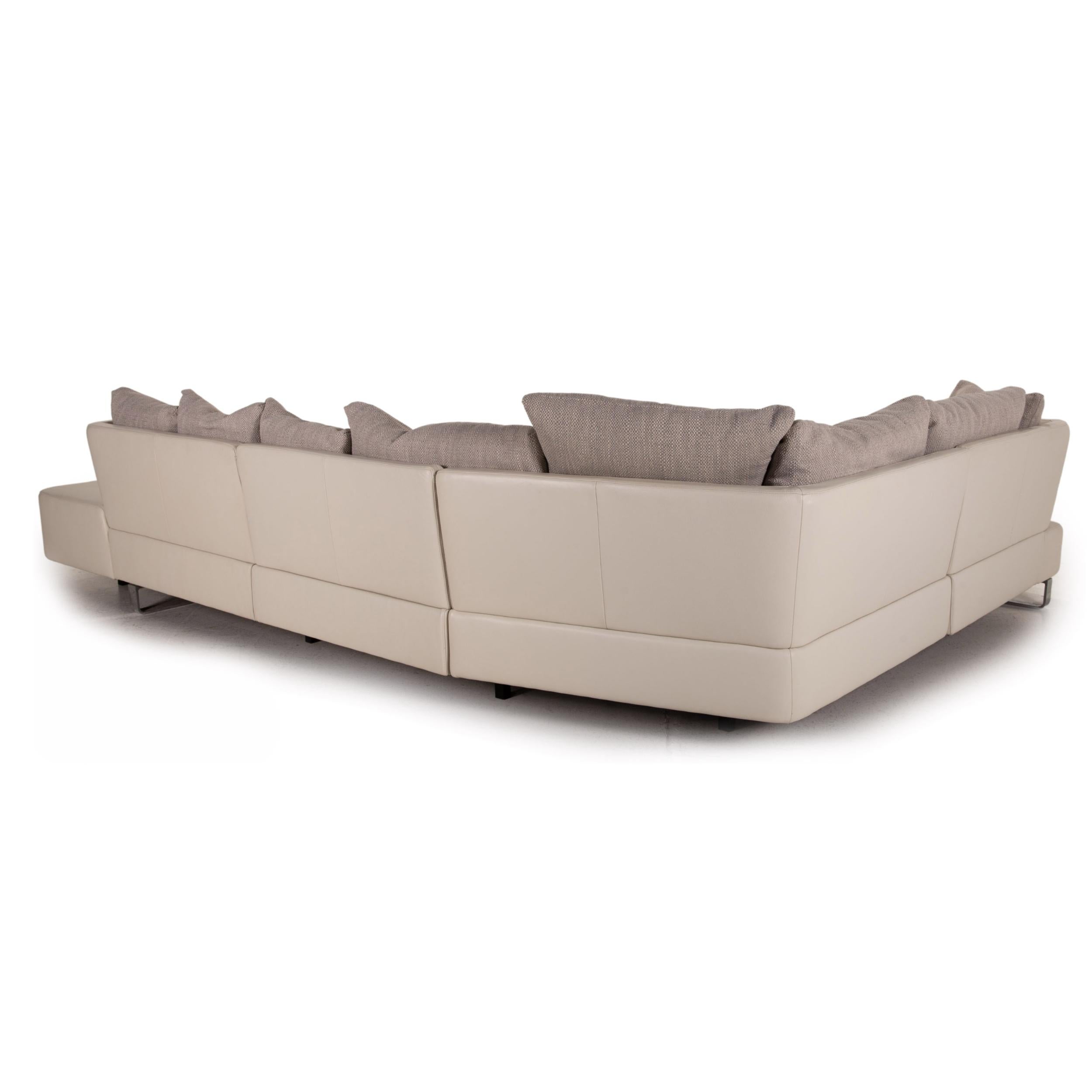 Natuzzi Opus Leather Fabric Corner Sofa Gray Cream Sofa Couch For Sale 4