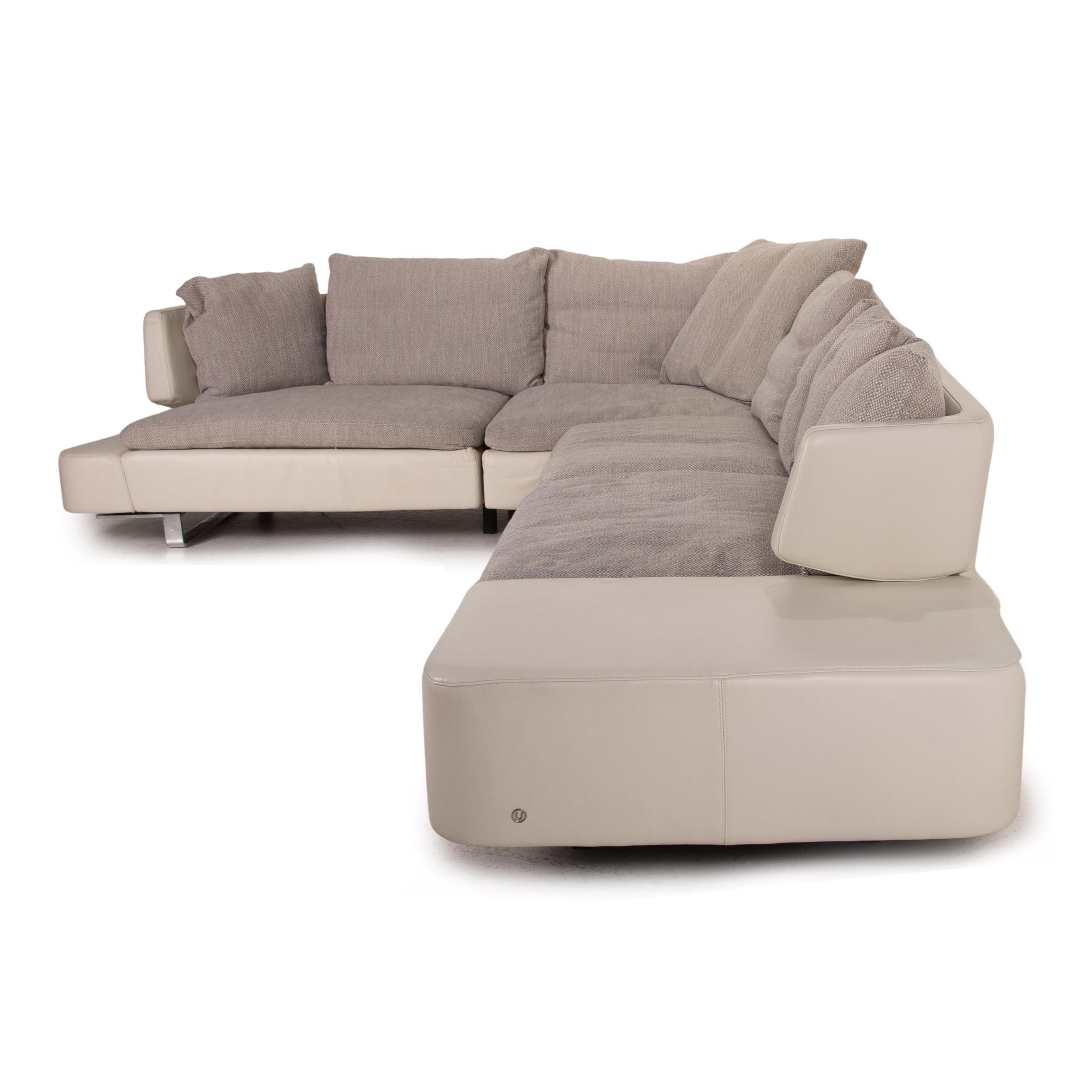 Natuzzi Opus Leather Fabric Corner Sofa Gray Cream Sofa Couch For Sale 5