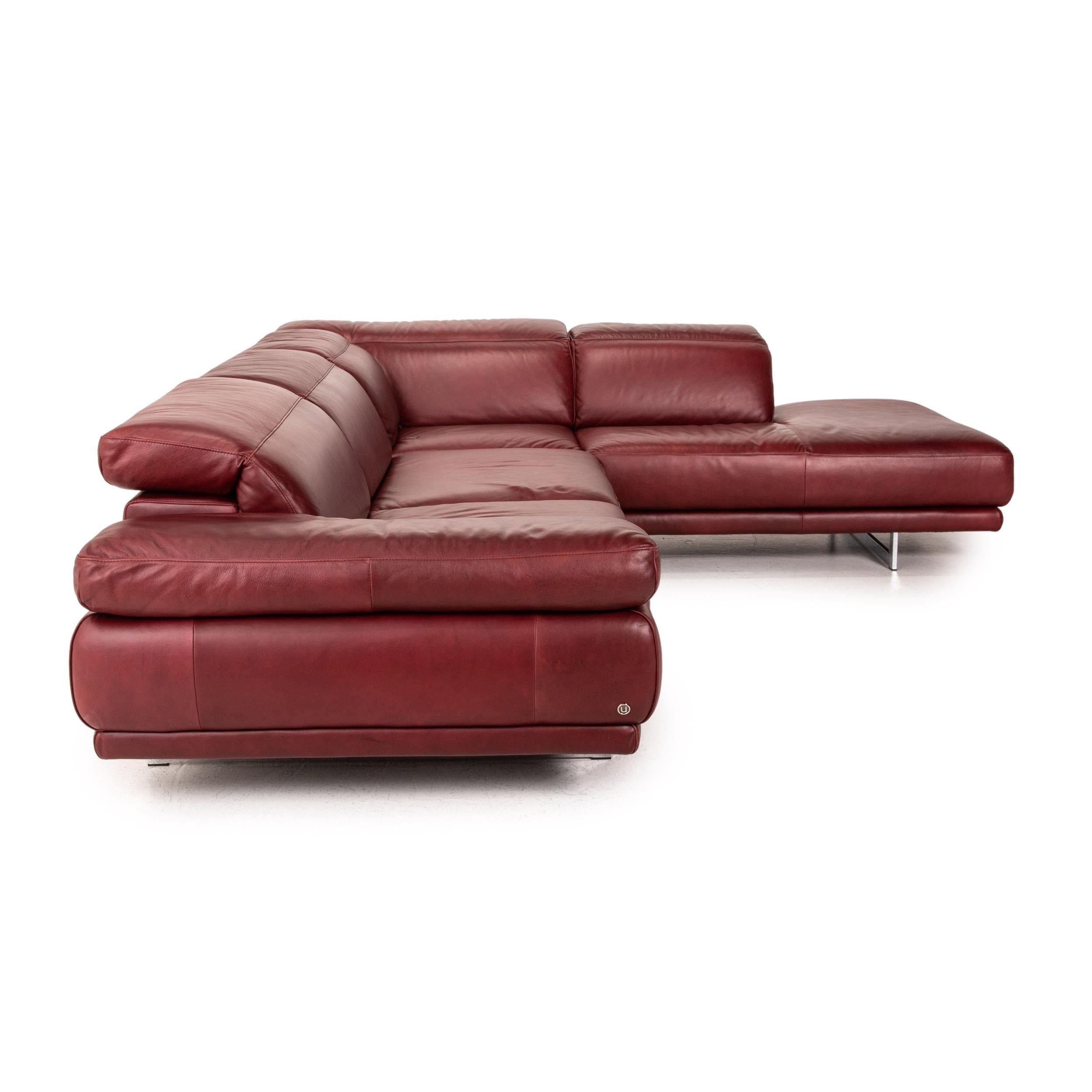Natuzzi Preludio Leather Corner Sofa Red Dark Red Function Couch 3