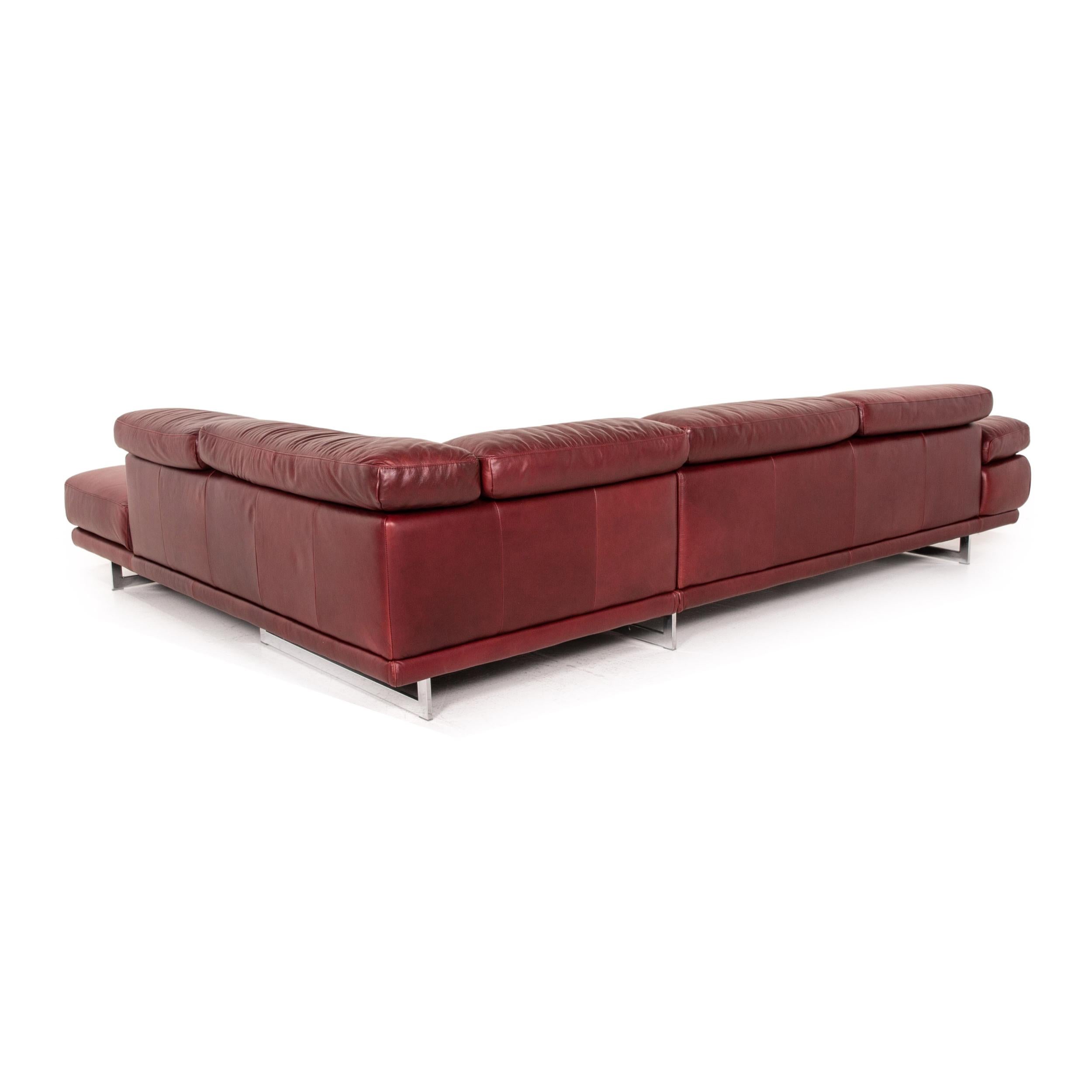 Natuzzi Preludio Leather Corner Sofa Red Dark Red Function Couch 4