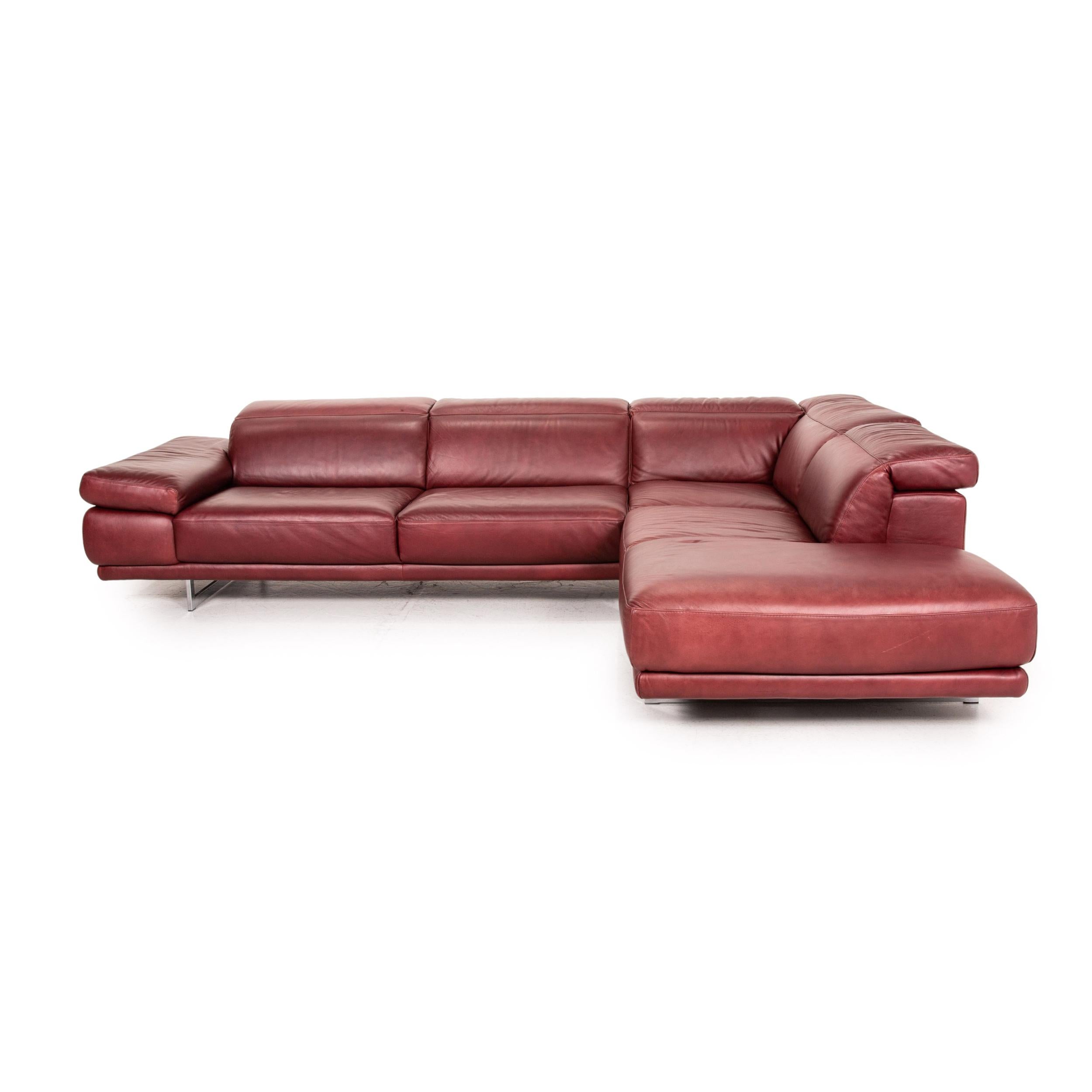 Natuzzi Preludio Leather Corner Sofa Red Dark Red Function Couch 5
