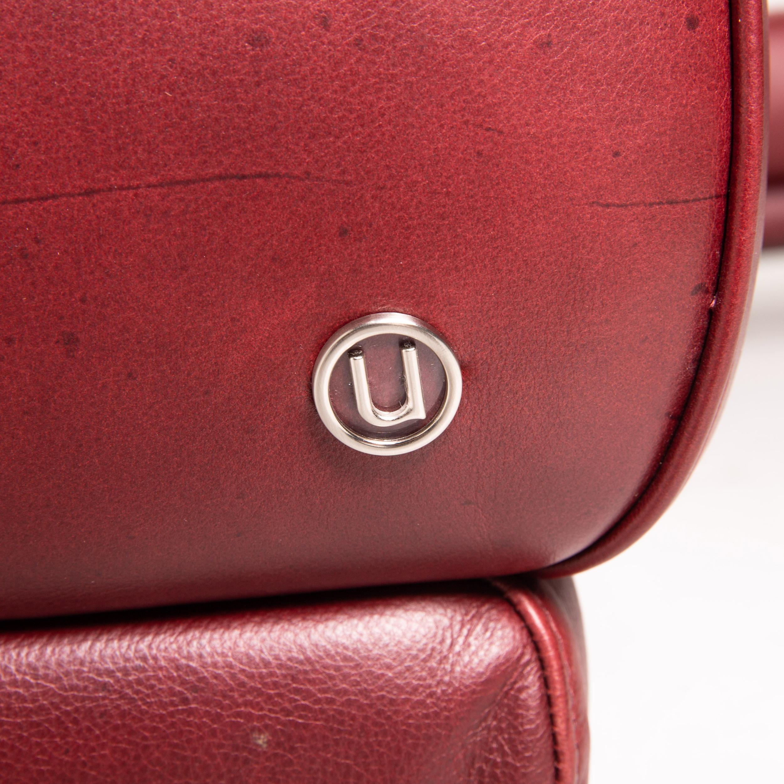 Natuzzi Preludio Leather Corner Sofa Red Dark Red Function Couch In Excellent Condition In Cologne, DE