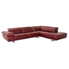Natuzzi Preludio Leather Corner Sofa Red Dark Red Function Couch at 1stDibs