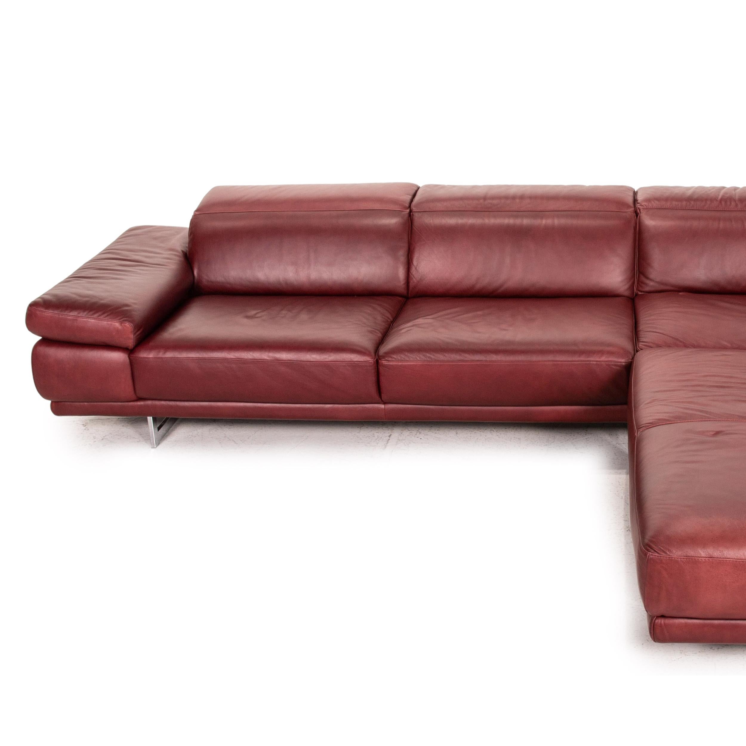 Natuzzi Preludio Leder Sofa Set Rot Dunkelrot 1x Ecksofa 1x Hocker Funktion 8