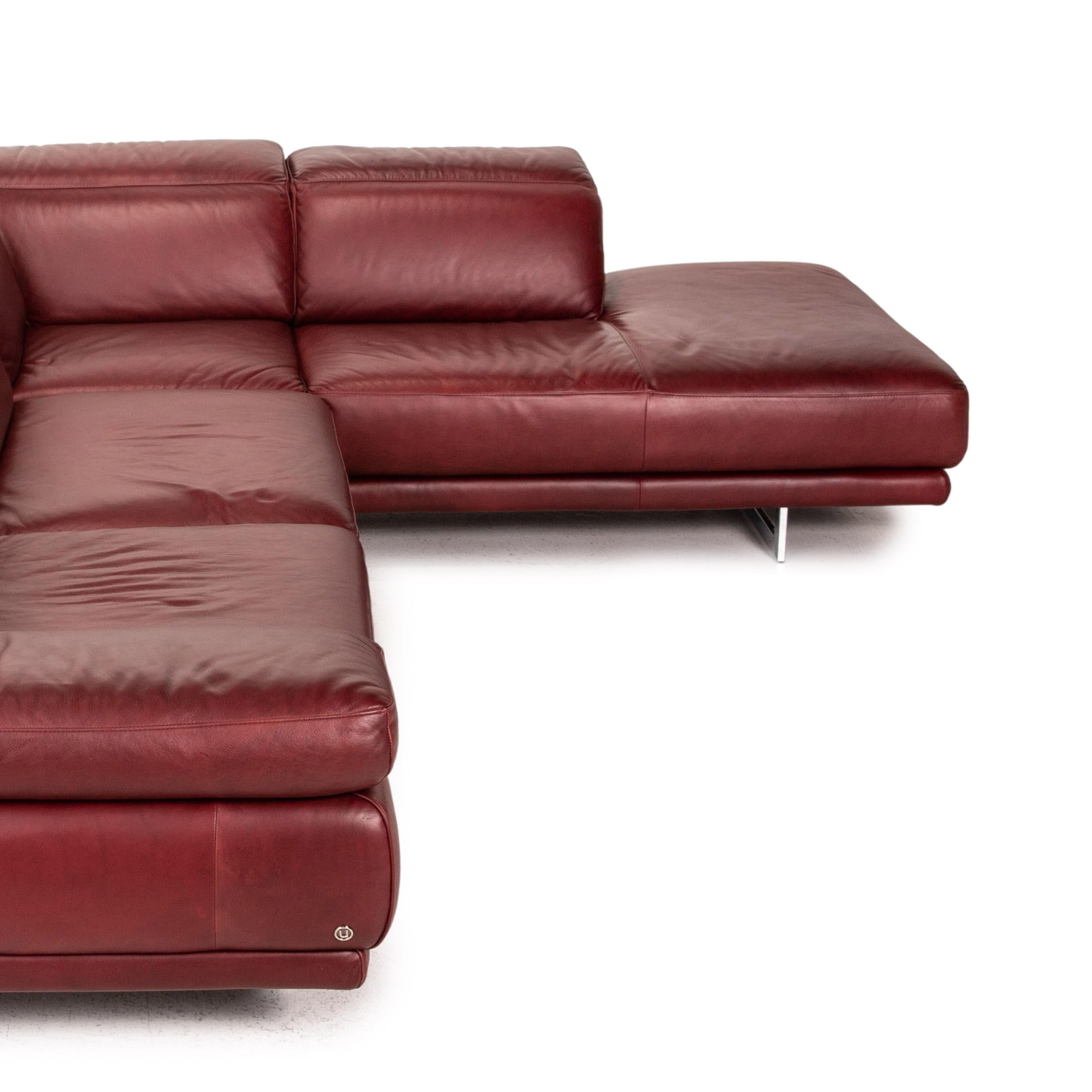 Natuzzi Preludio Leder Sofa Set Rot Dunkelrot 1x Ecksofa 1x Hocker Funktion 10