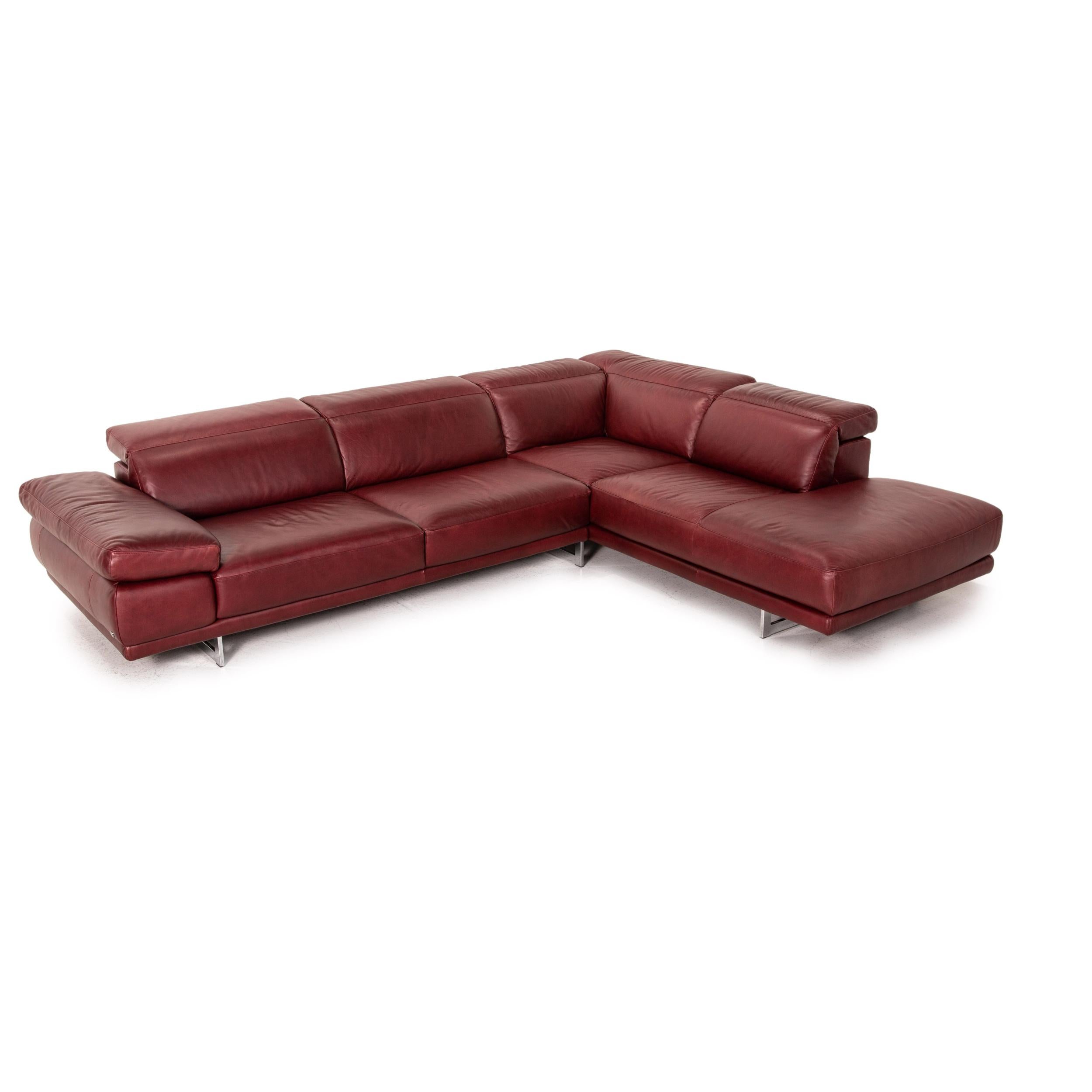 Natuzzi Preludio Leder Sofa Set Rot Dunkelrot 1x Ecksofa 1x Hocker Funktion 12