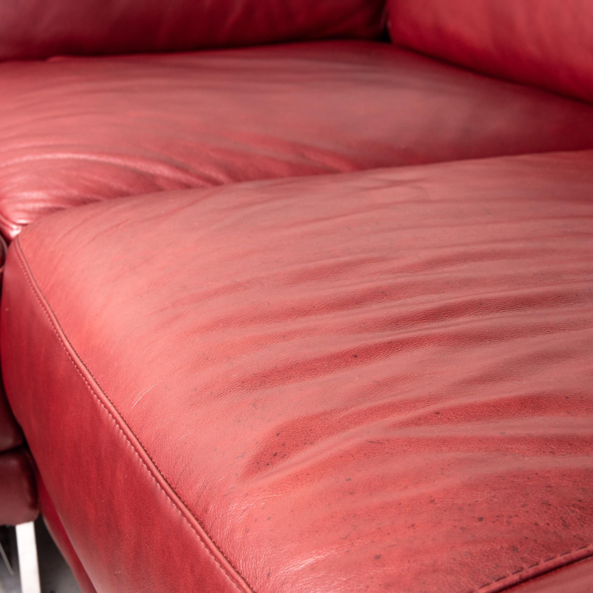 Natuzzi Preludio Leder Sofa Set Rot Dunkelrot 1x Ecksofa 1x Hocker Funktion (21. Jahrhundert und zeitgenössisch)