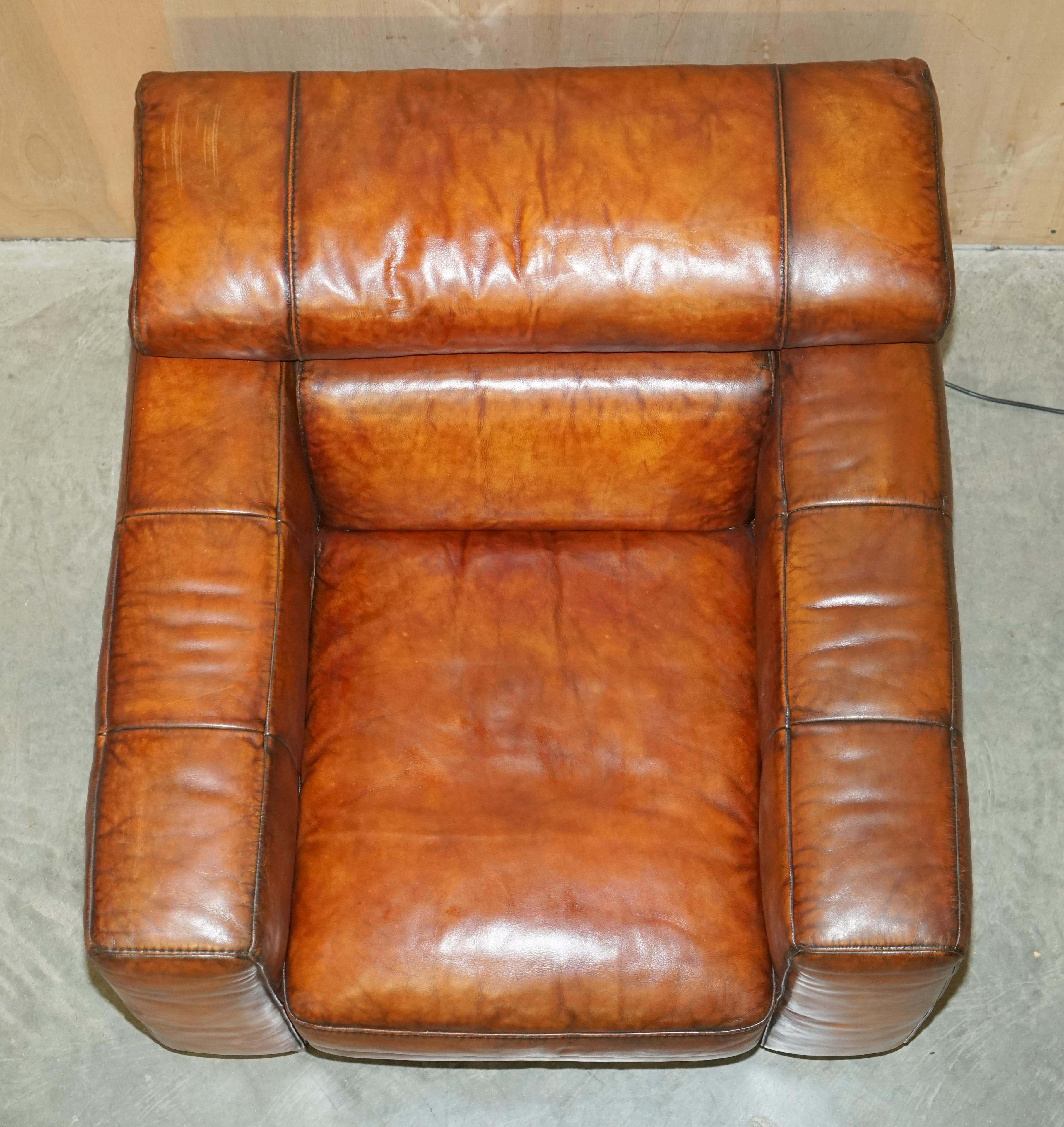 Natuzzi Roma Cigar Brown Leather Armchair Electric Raising Headrest Part of Set For Sale 4