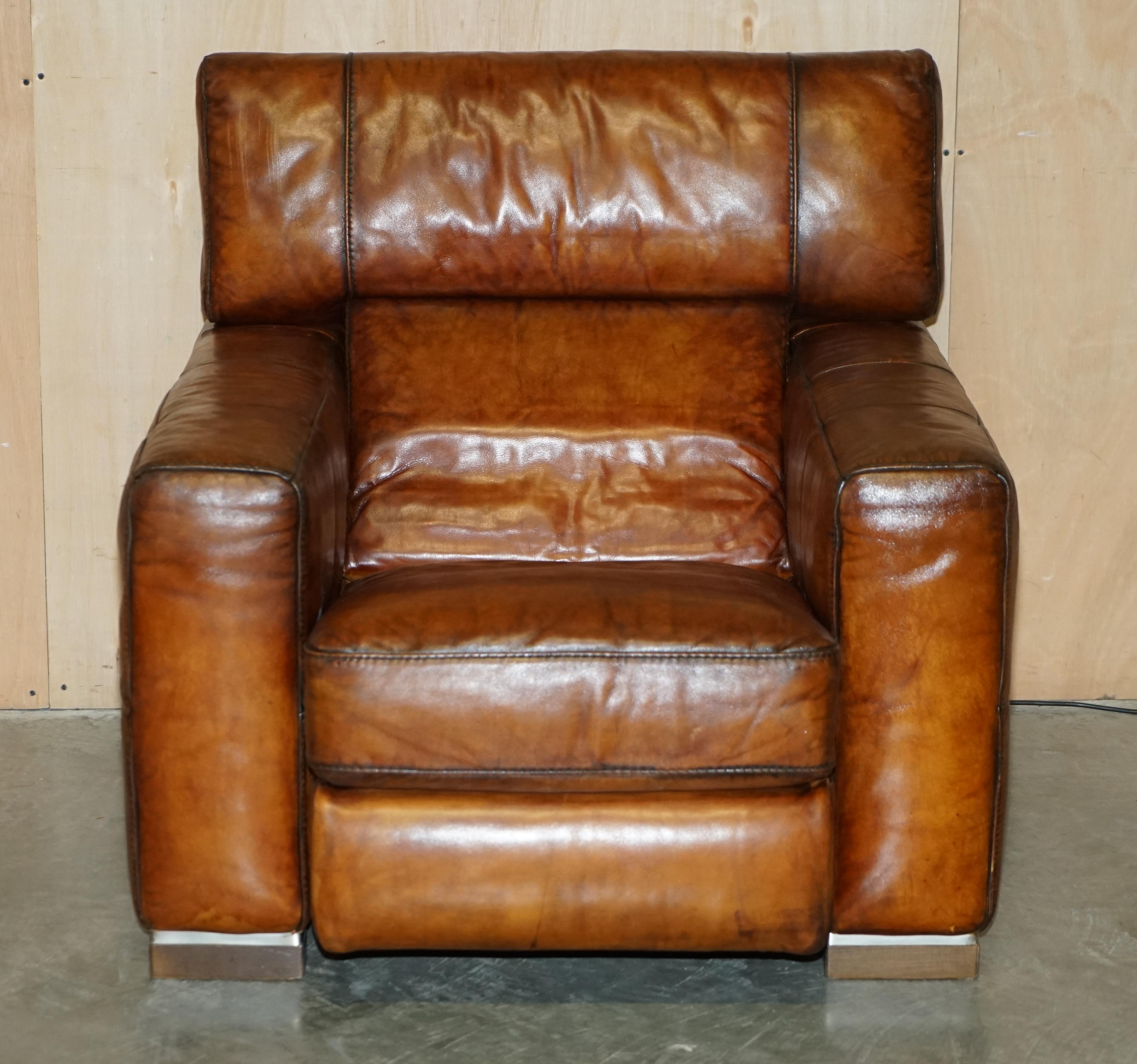 Natuzzi Roma Cigar Brown Leather Armchair Electric Raising Headrest Part of Set For Sale 12