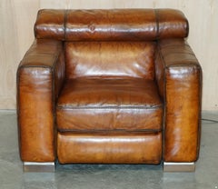 Natuzzi Roma Cigar Brown Leather Armchair Electric Raising Headrest Part of Set